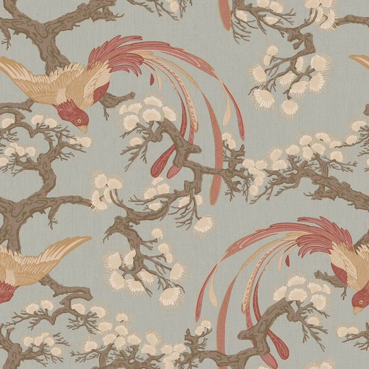 FENIX Blue Floral and Animal Pattern Wallpaper