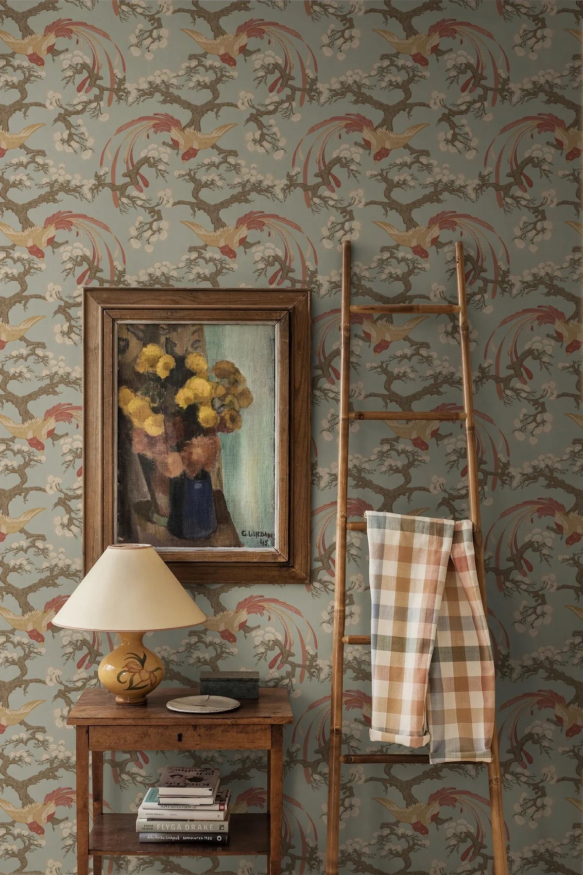 FENIX Blue Floral and Animal Pattern Wallpaper