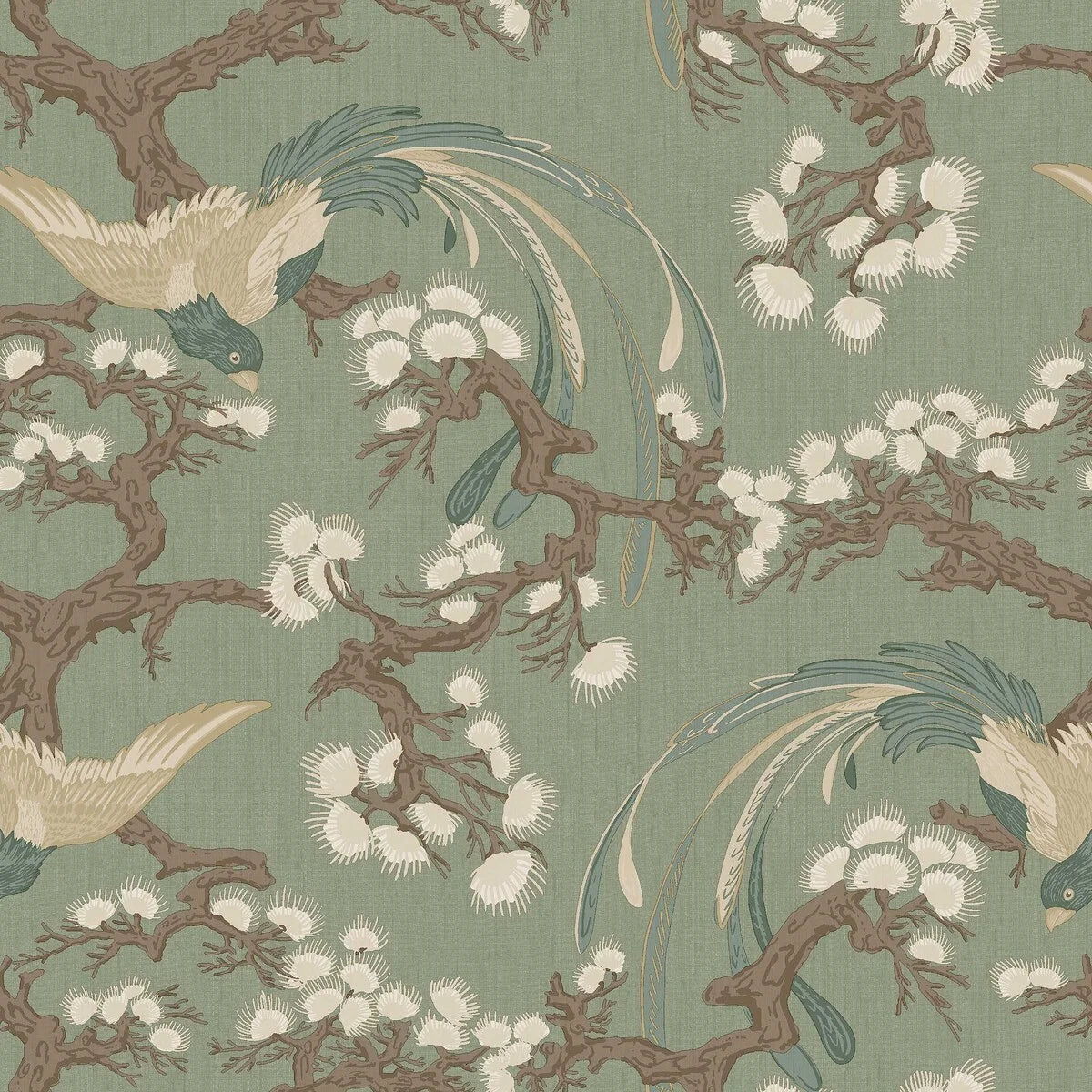 FENIX Green Floral and Animal Motif Wallpaper