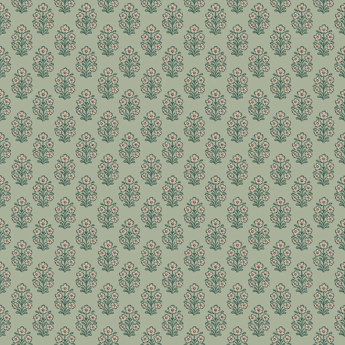 SIBYLLA Green Floral Pattern Wallpaper with Beige