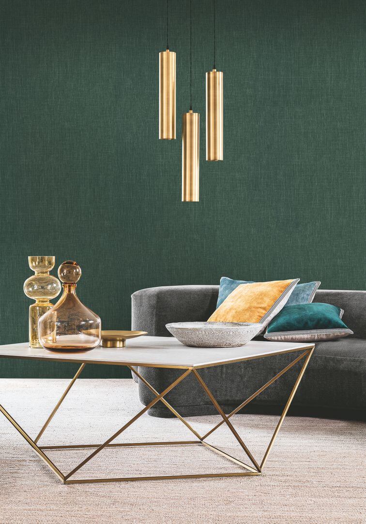 Structural wallpaper imitating linen canvas SHINOK - VERT D'EAU muted green