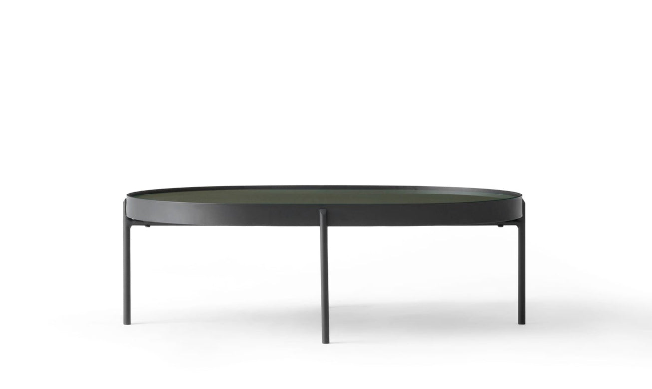 Kávový stolík NONO béžové sklo s čiernym podstavcom