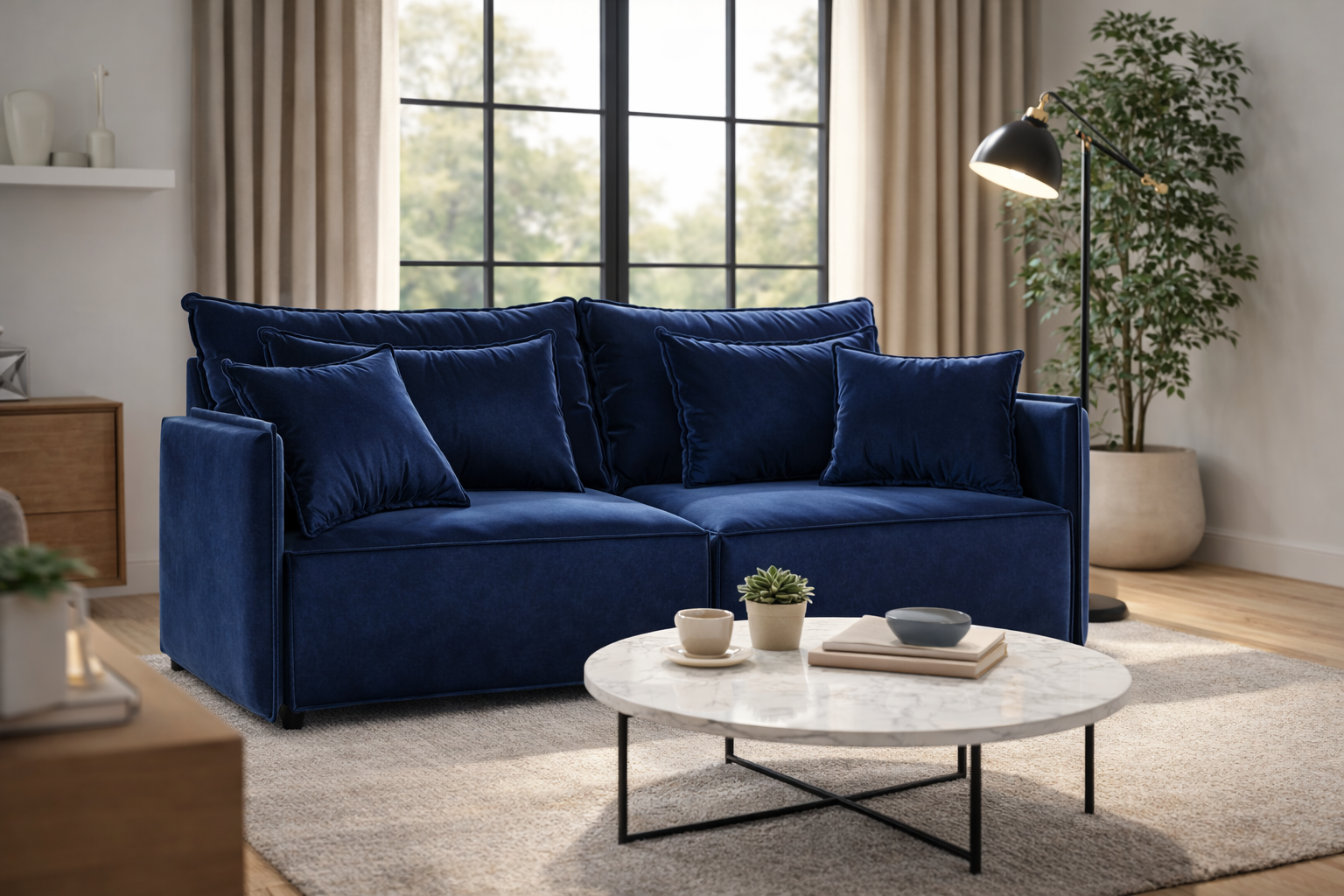 Velvet sofa with sleeping function FABIEN navy blue