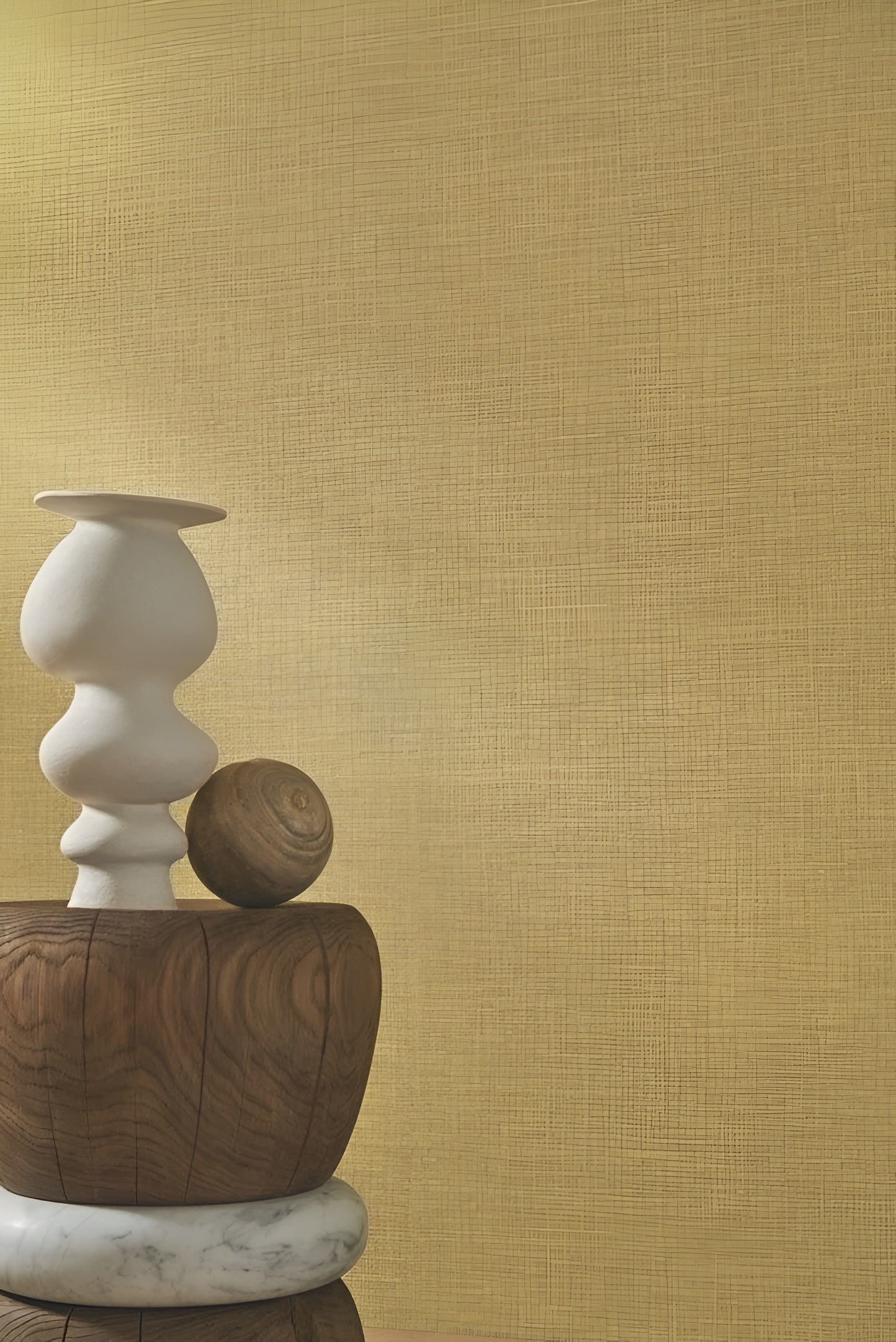 Structural wallpaper resembling linen canvas SHINOK - CHARTREUSE yellow-green