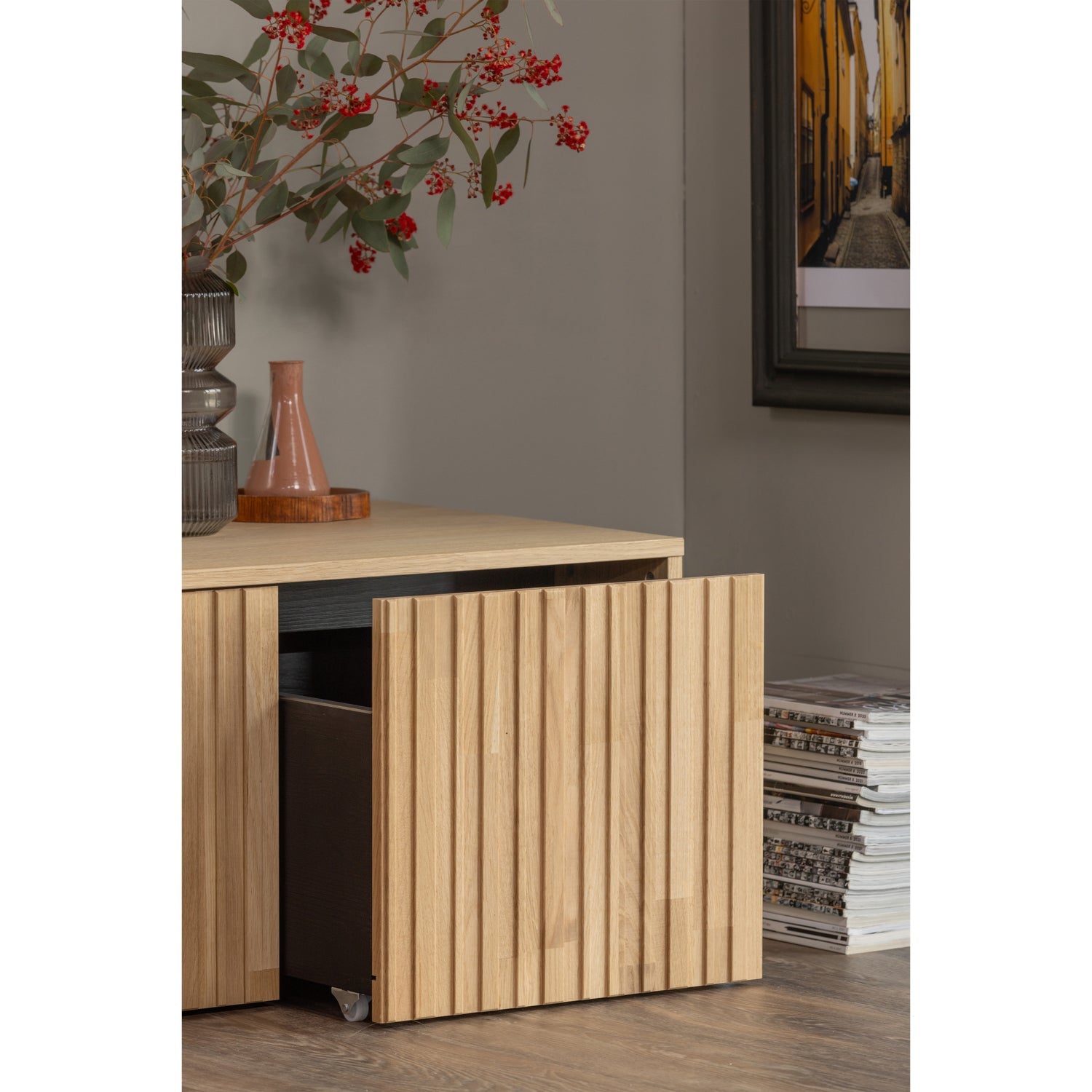 Bench with drawers Gravure oak veneer