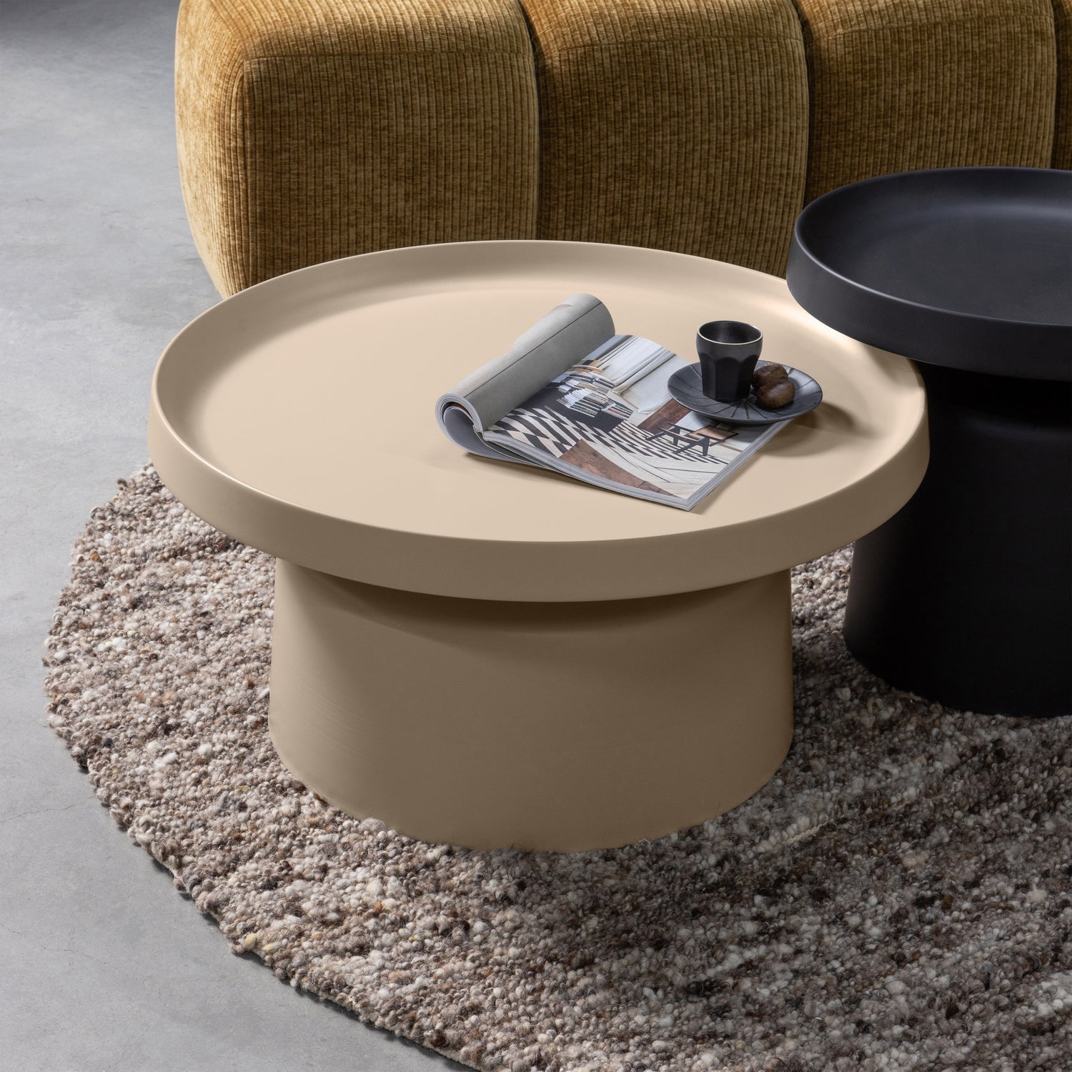 Round rug EFIA brown mélange with long pile
