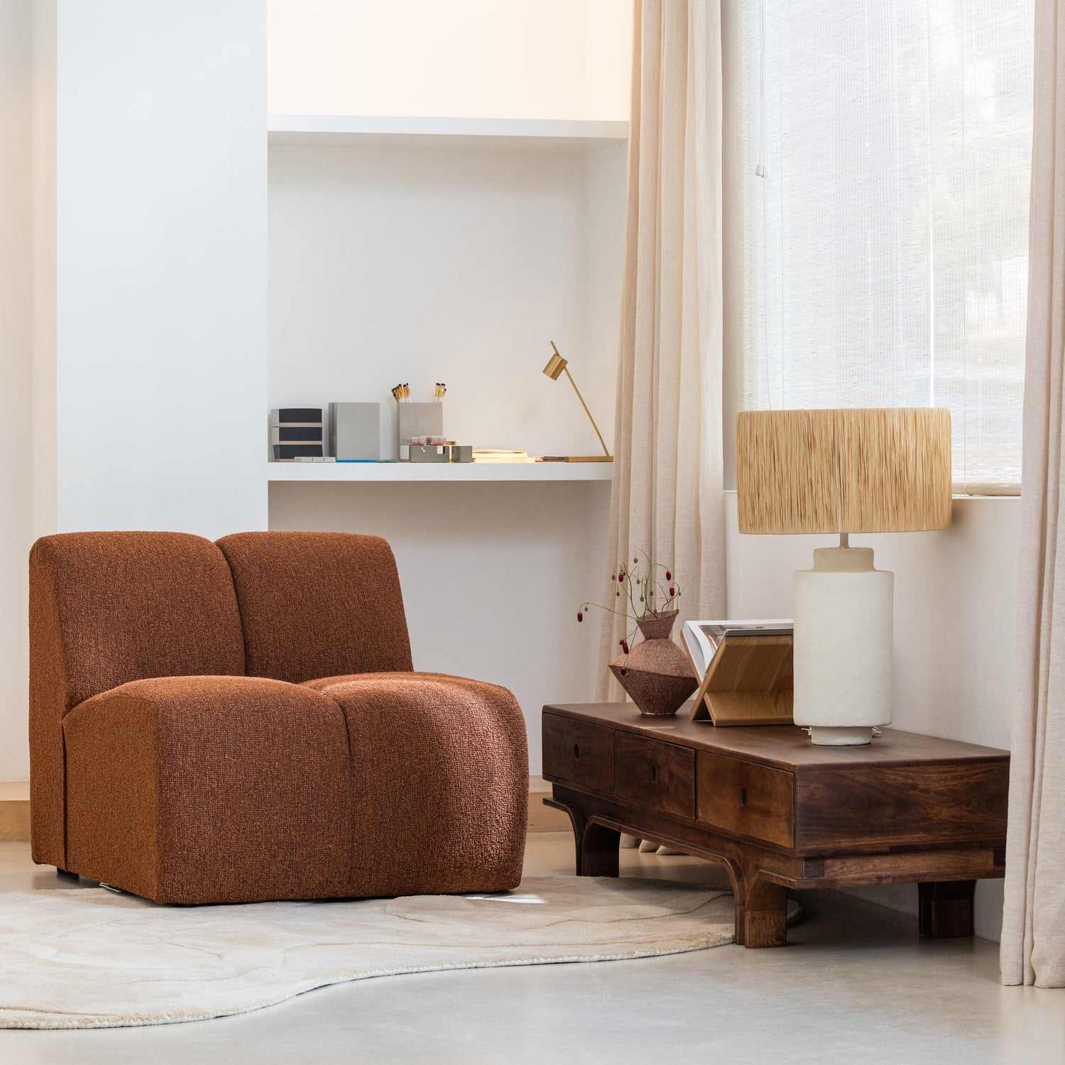 Armchair / MOJO module rust brown bouclé