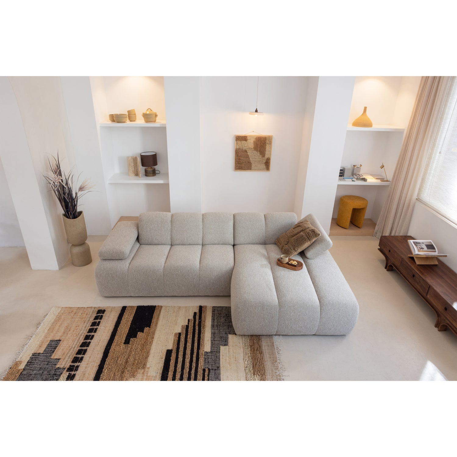 Modulárna pohovka MOJO - pravostranný szezlong ecru baranek