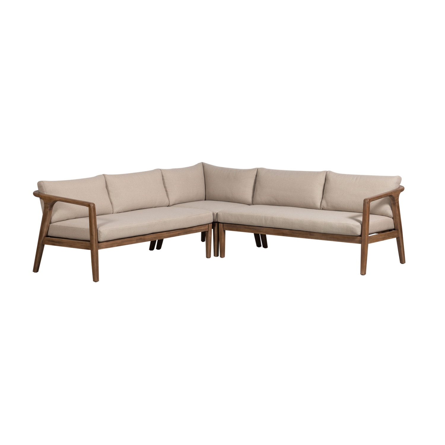 Symmetrical Garden Corner Sofa BIAM in Sand with Acacia Wood Frame