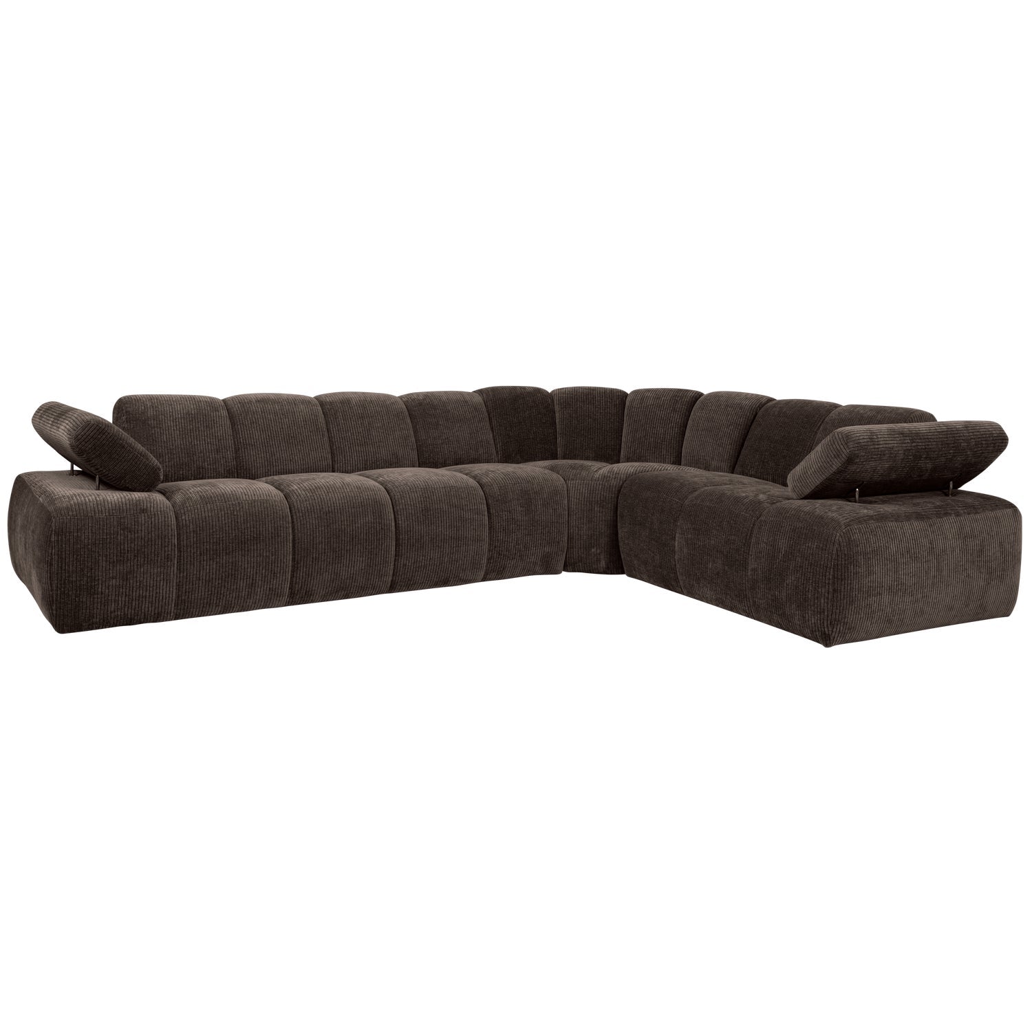 Right-facing modular corner sofa for 6 people MOJO in dark brown corduroy