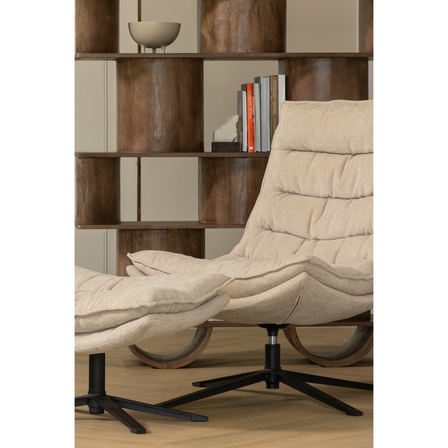 KUBE Beige Swivel Armchair with Footrest