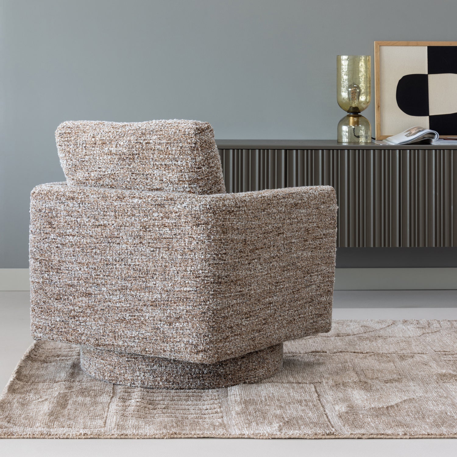 OSKA Brown Melange Swivel Armchair