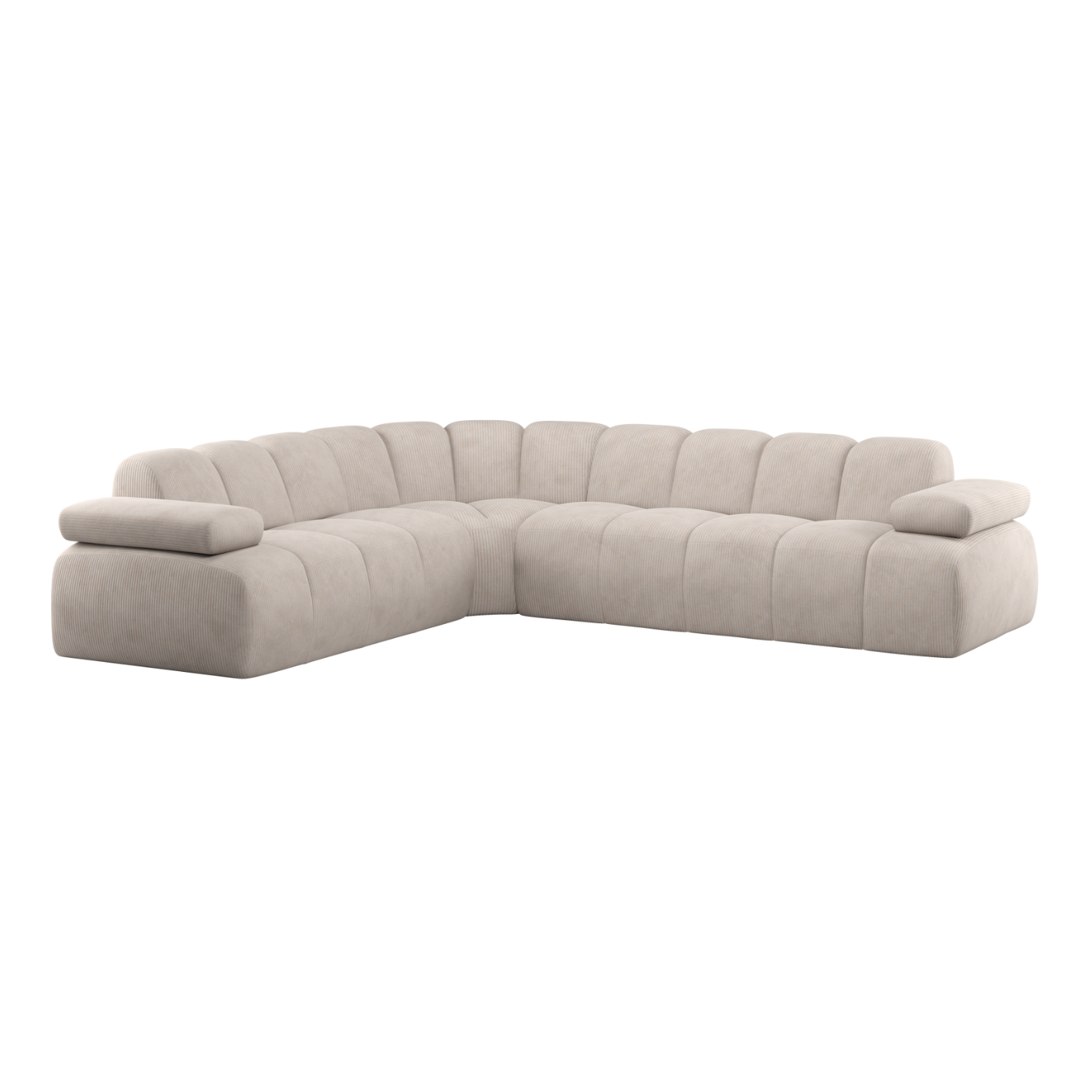 Left-facing modular sofa for 6 people MOJO ecru corduroy