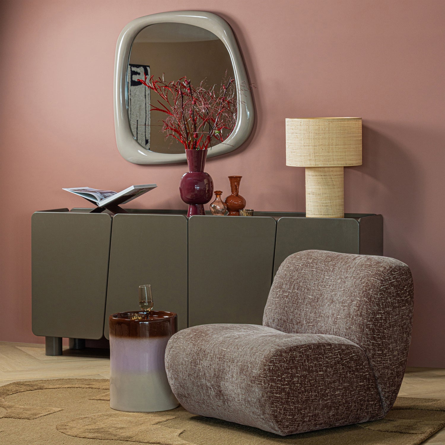 OLLO Pink Side Table with Brown