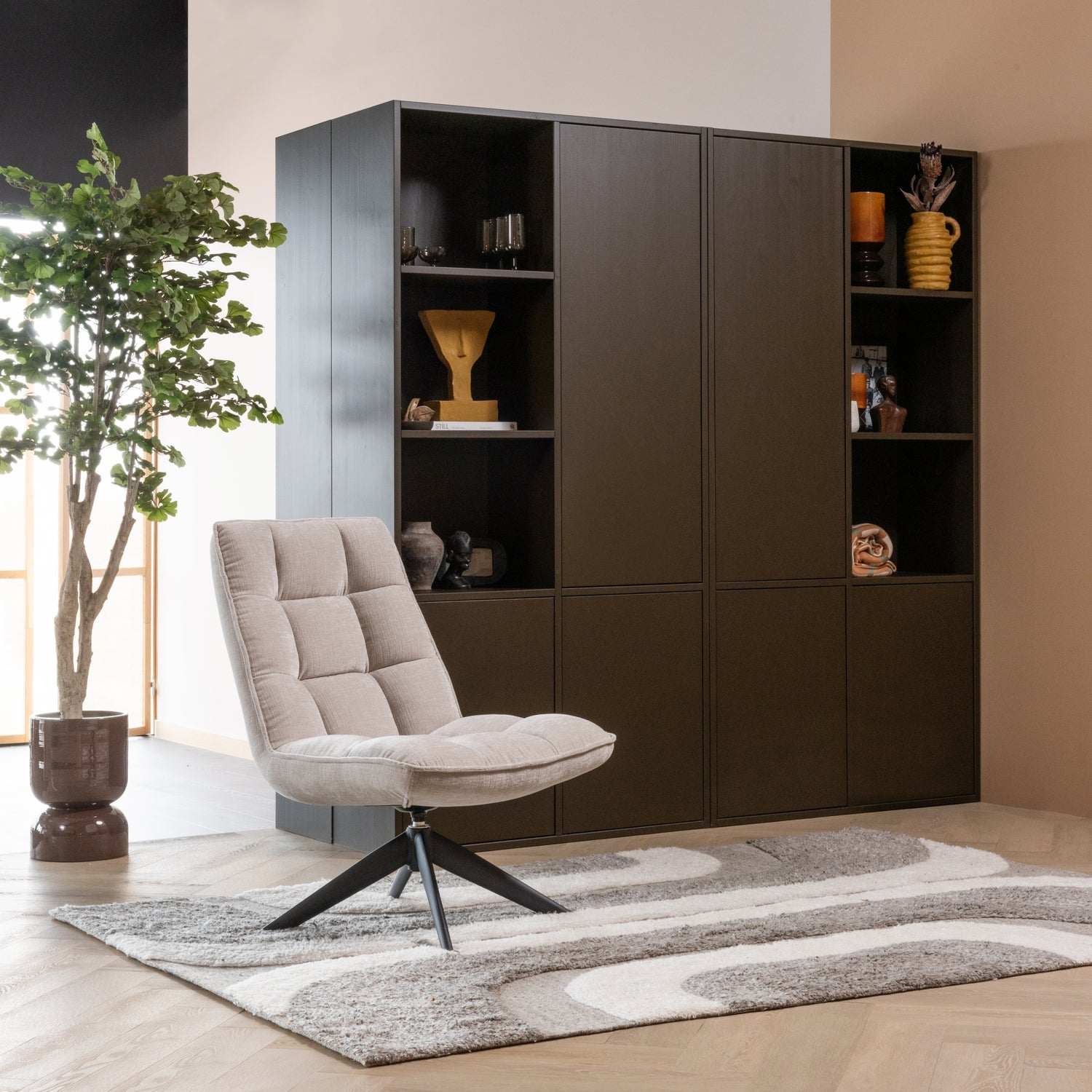 MEGGY Brown Wardrobe with Shelves