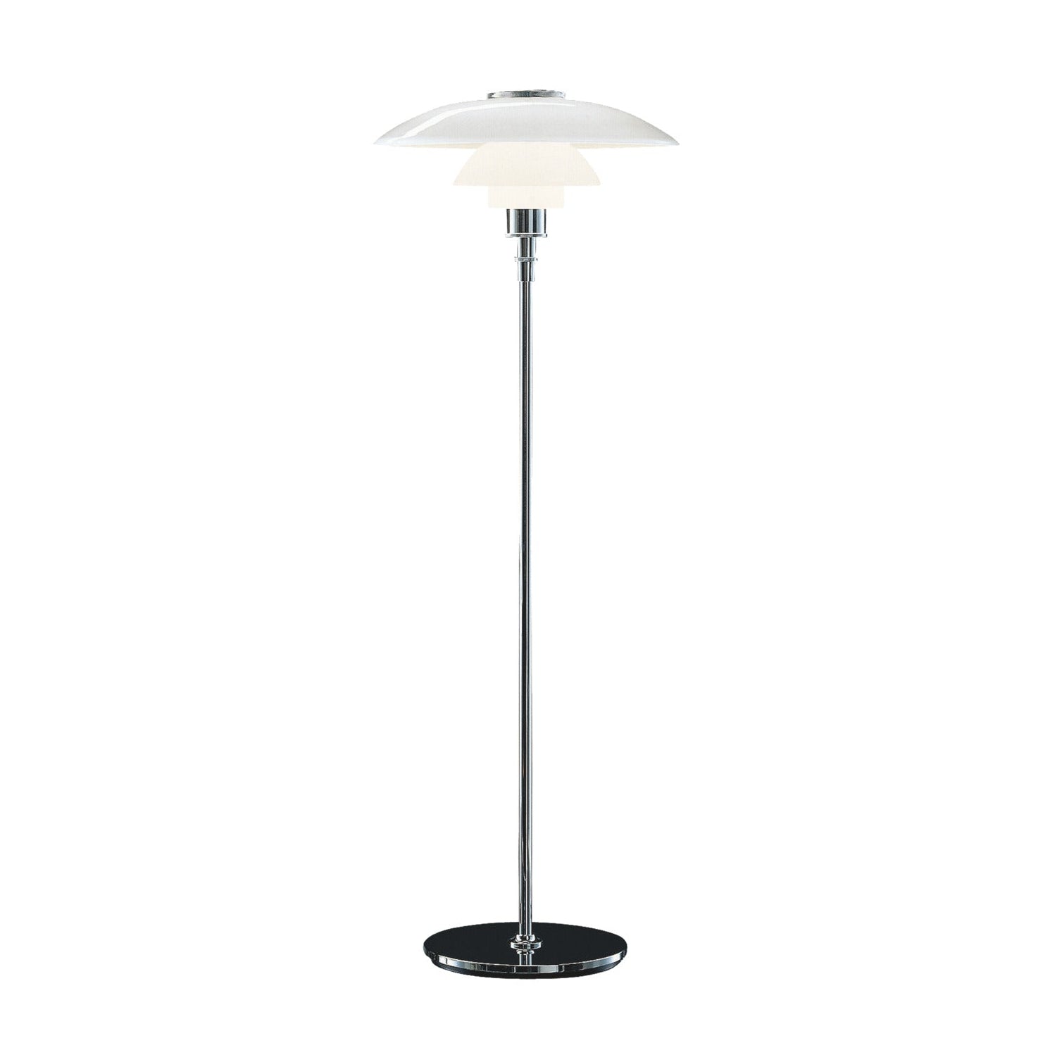 Stojaca lampa PH 4½-3½ biela s chrómovým podstavcom