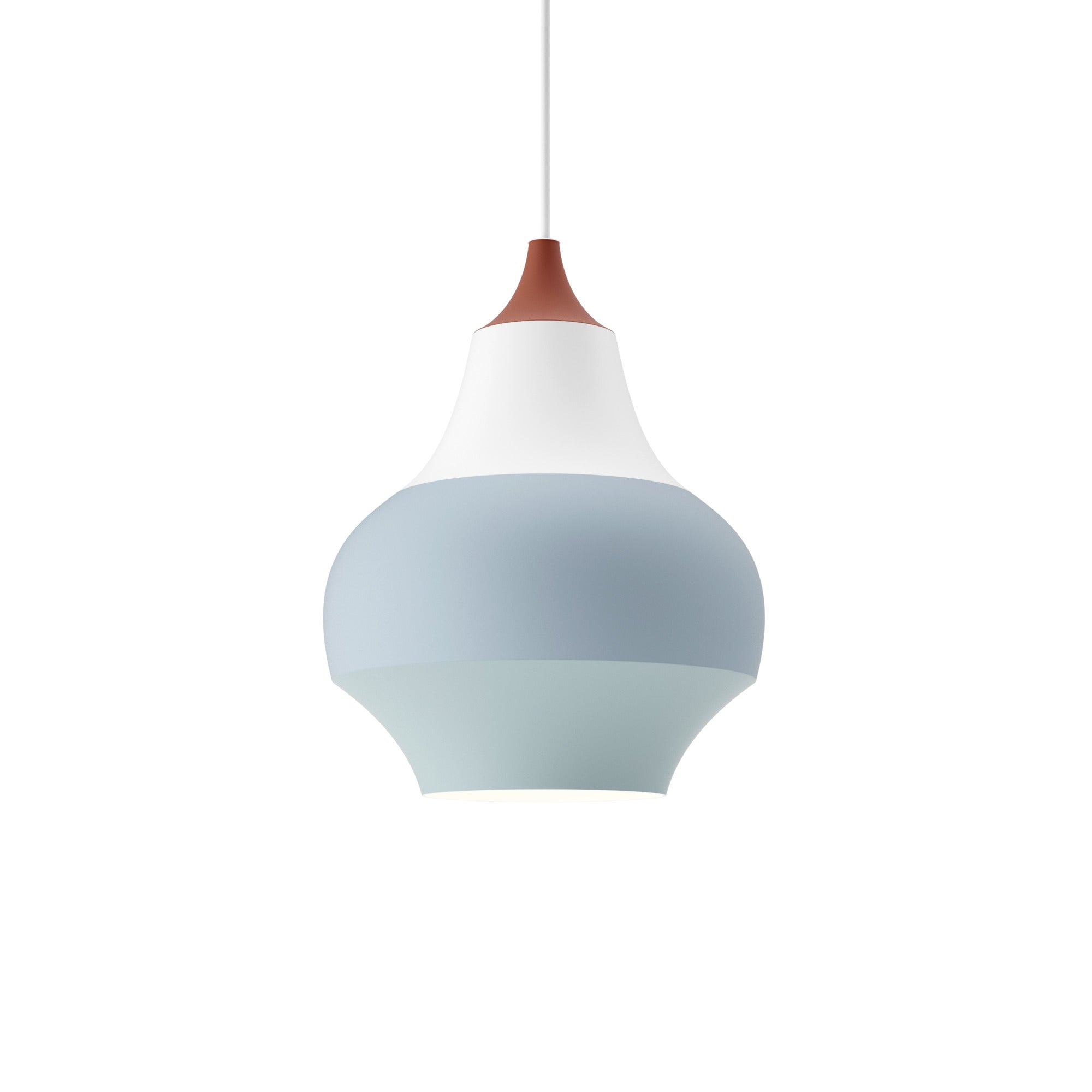 Pendant lamp CIRQUE white-blue with a copper tip