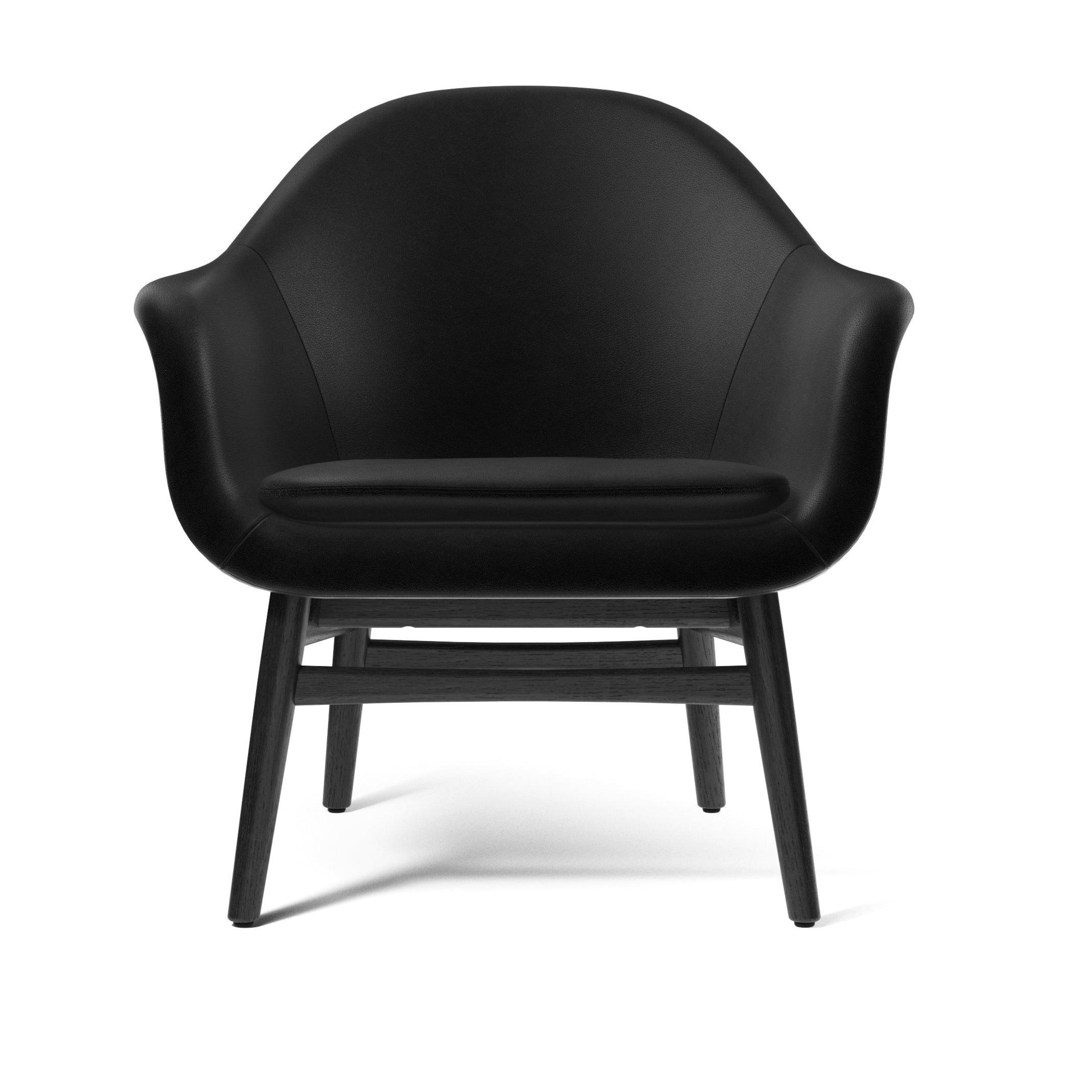 Kreslo HARBOUR čierna koža s čiernym dubovým podstavcom