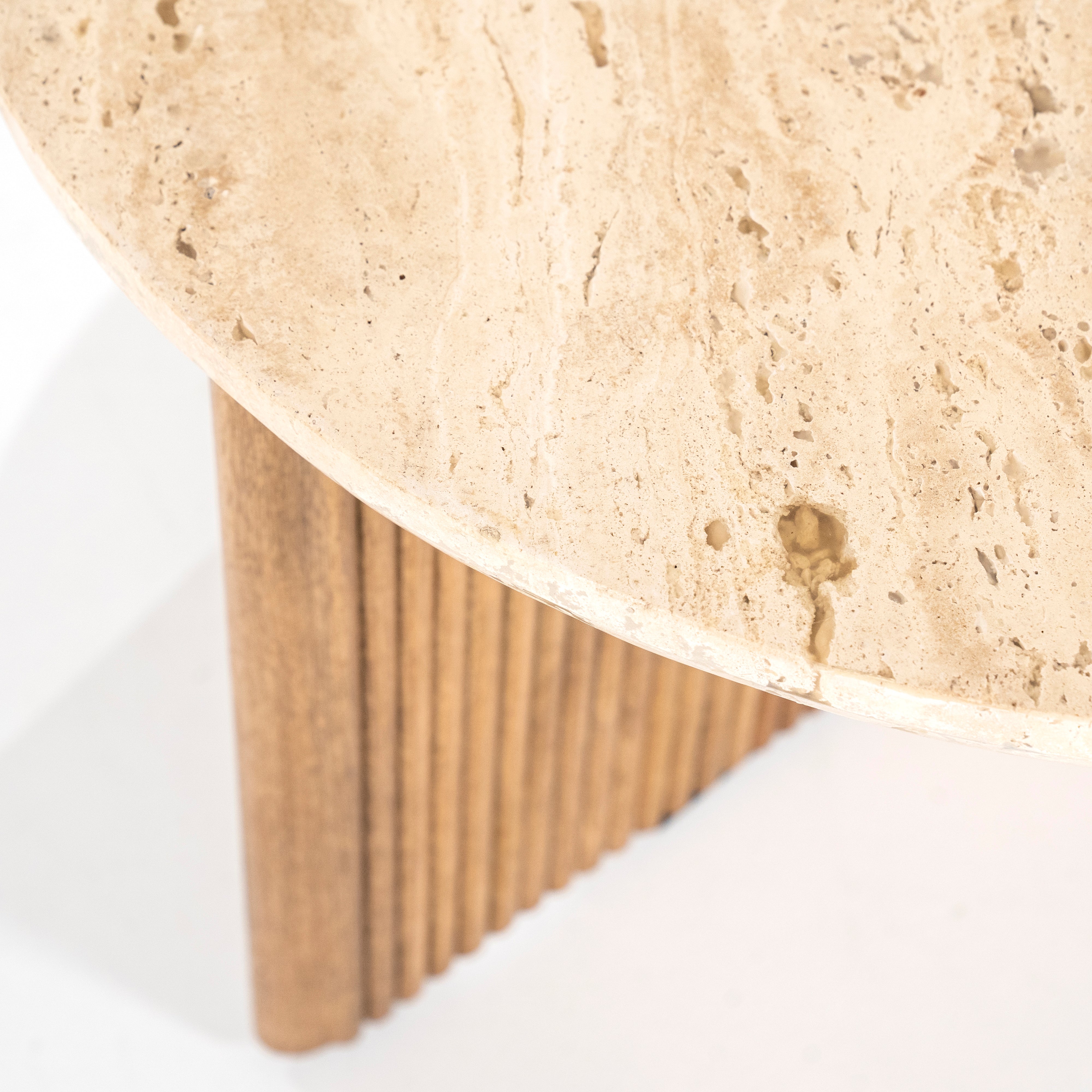 SARA light beige travertine side table with mango wood