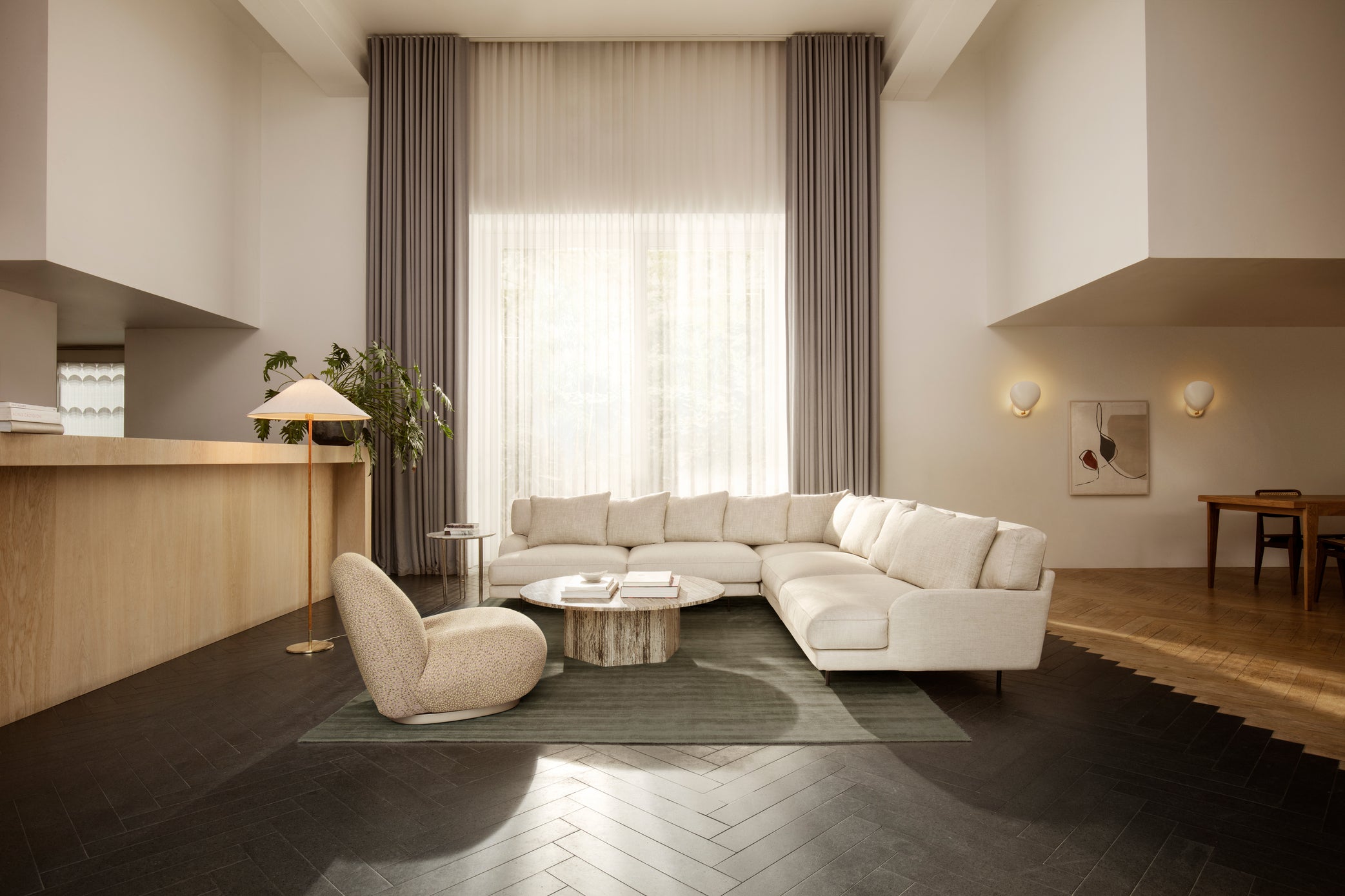 Floor lamp 9602 brass with bamboo shade