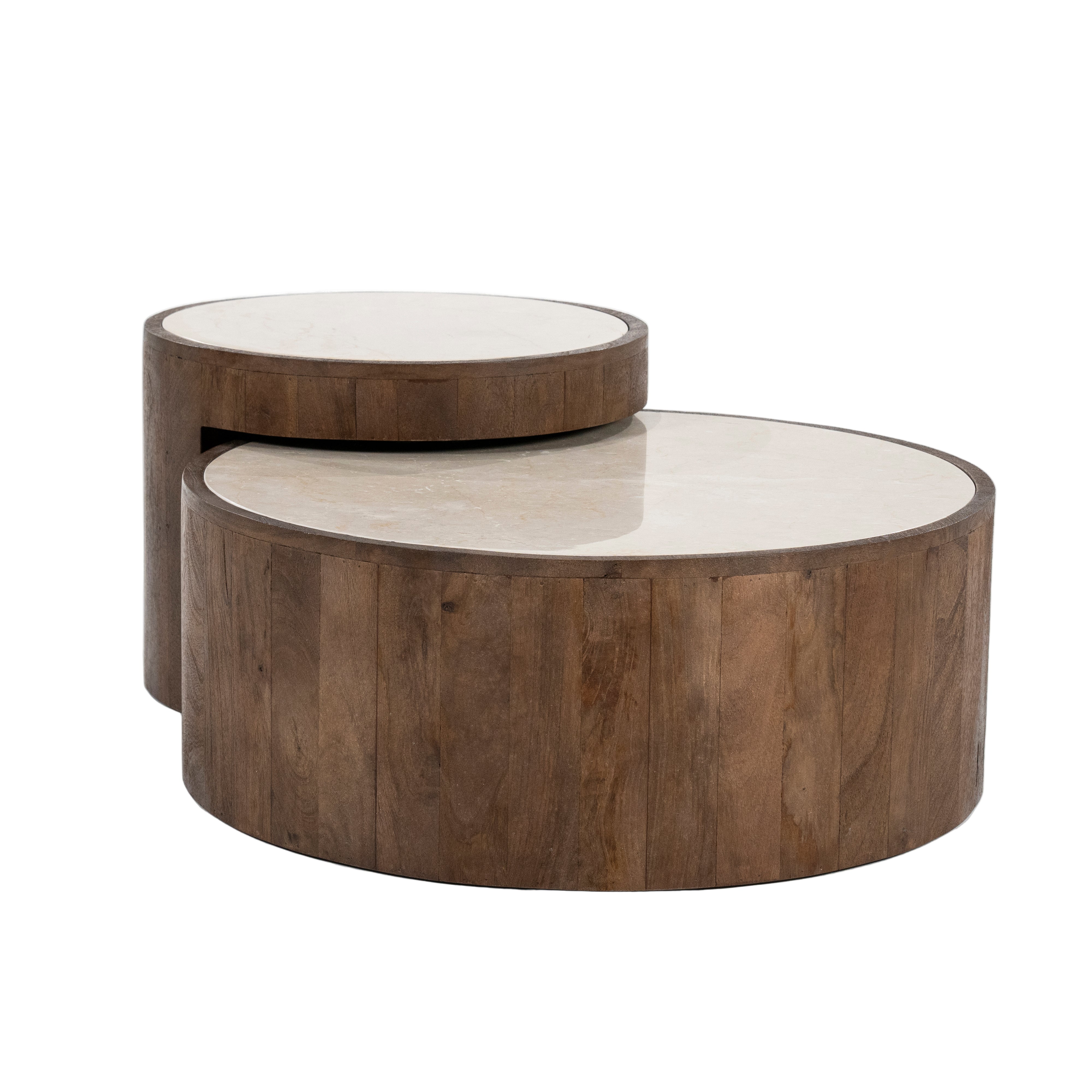 Súprava stolíkov HAZEL tmavohnedé mango drevo s mramorovou doskou