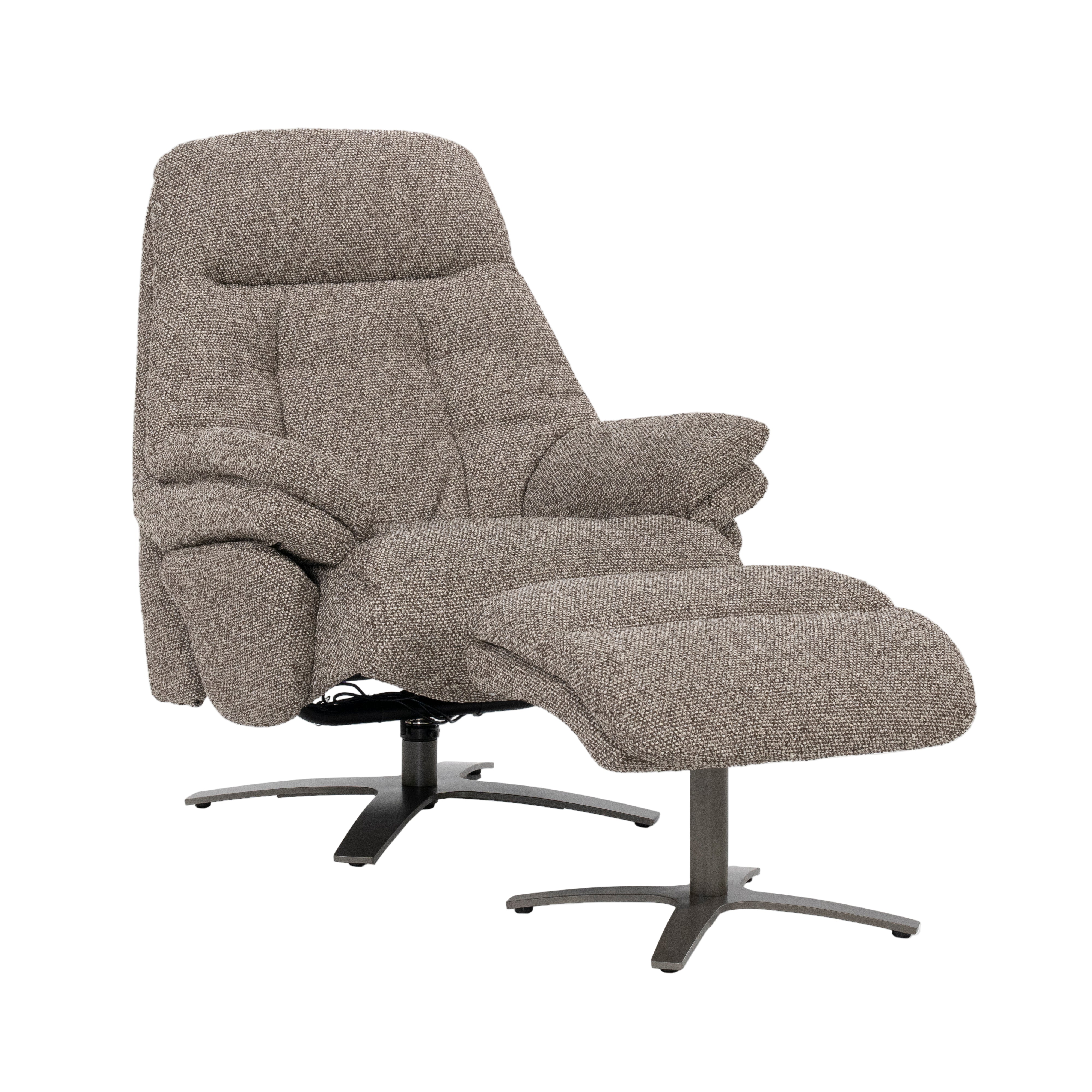 CALEB Dark Beige Armchair with Black Base and Footrest