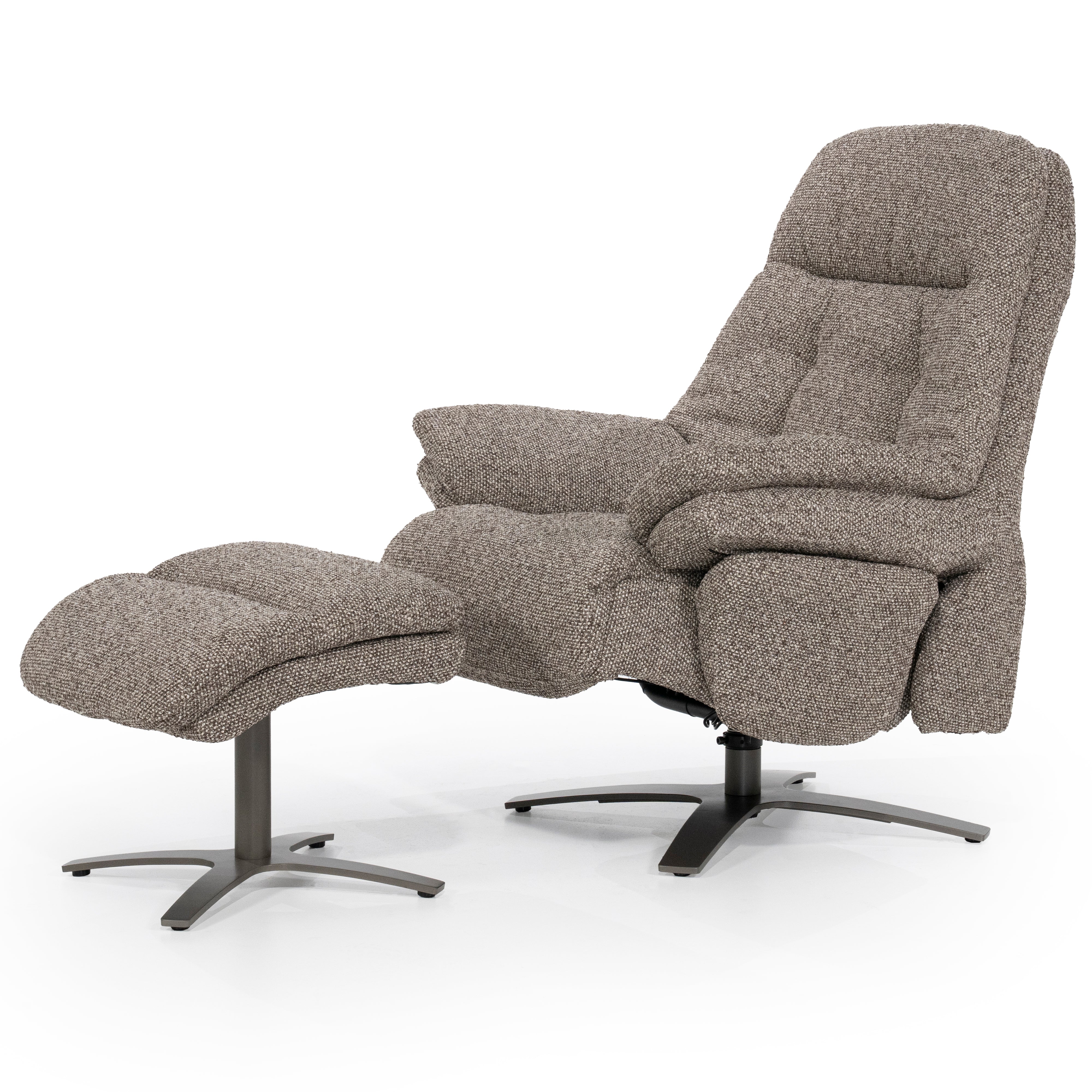 CALEB Dark Beige Armchair with Black Base and Footrest