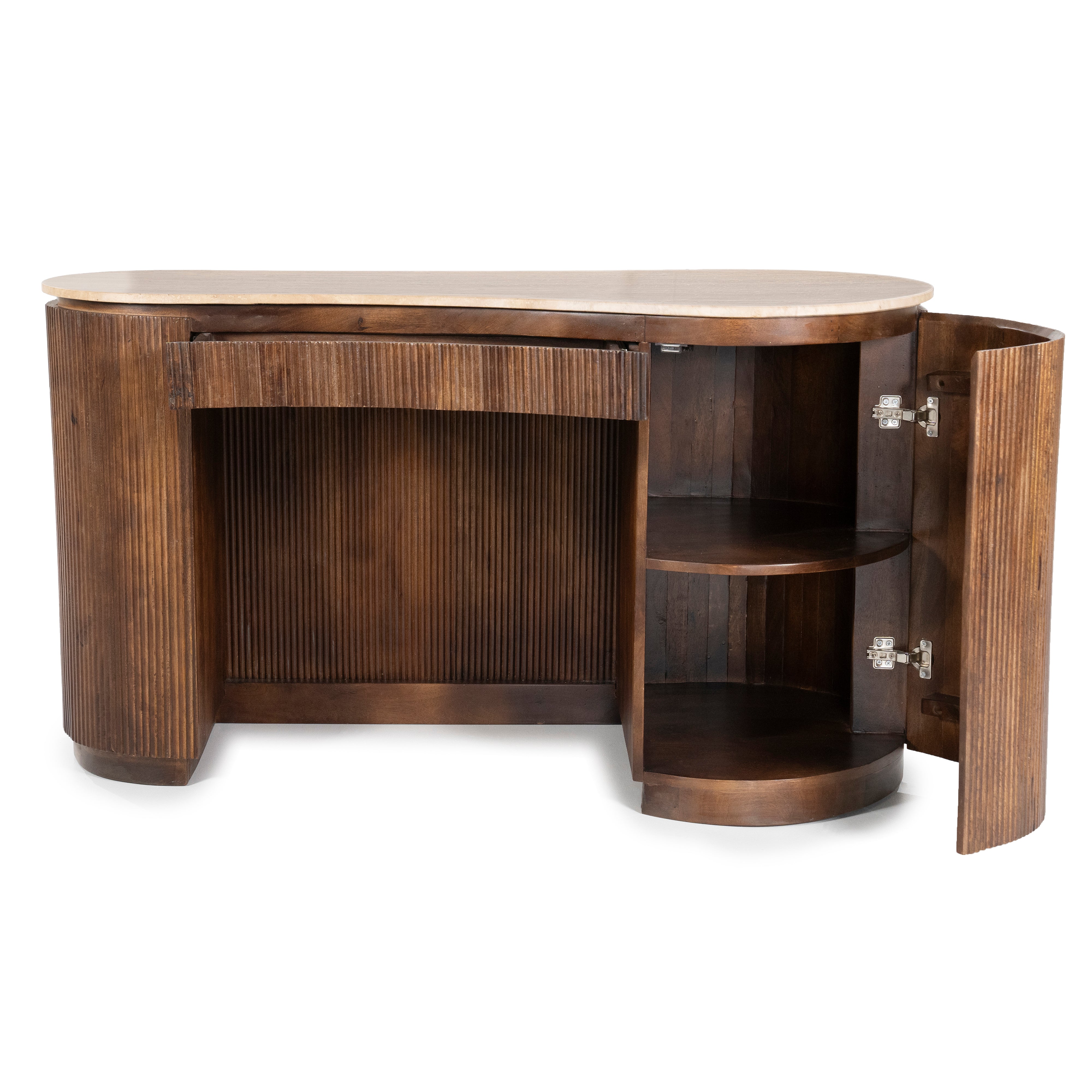 MARI desk made of mango wood with a travertine top