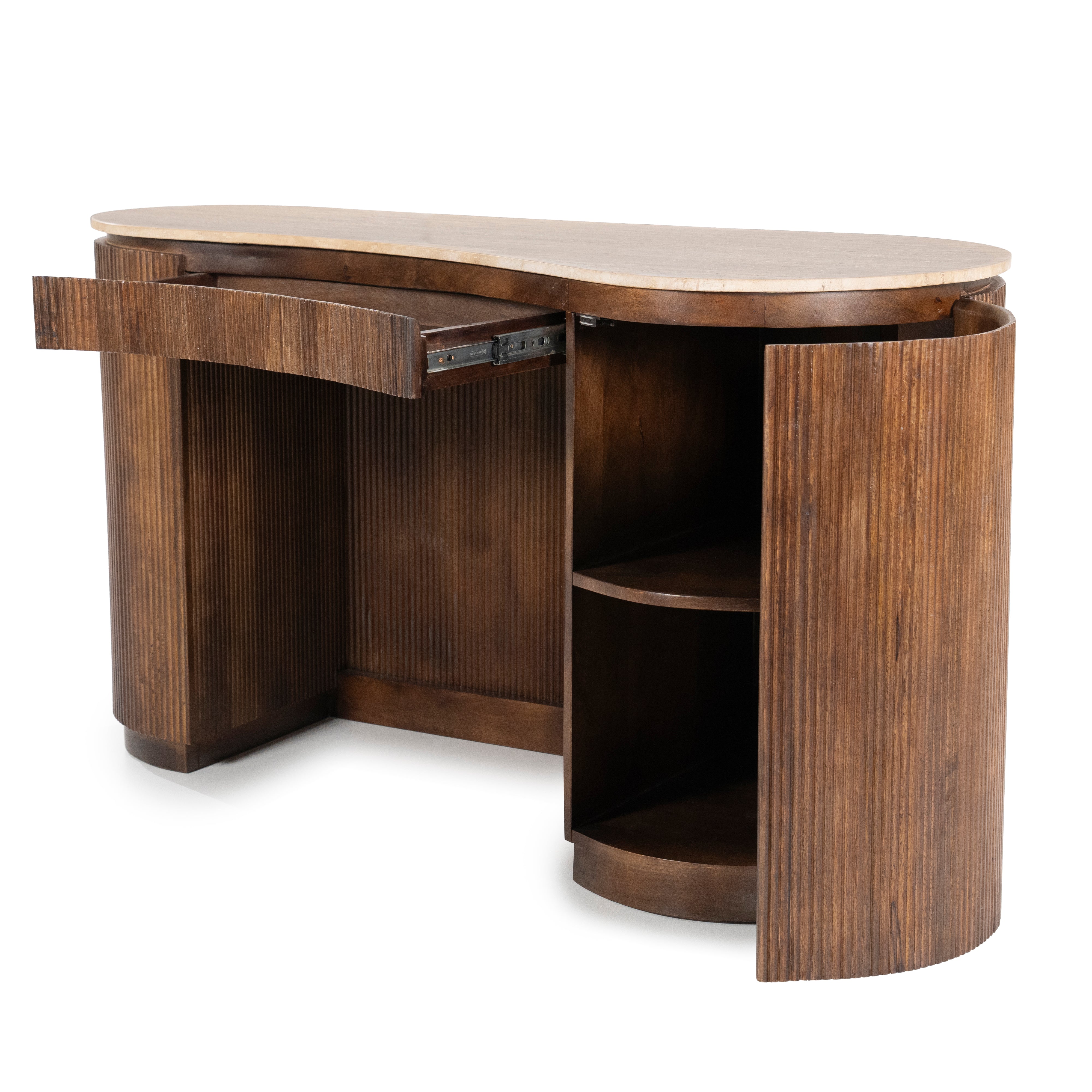 MARI desk made of mango wood with a travertine top
