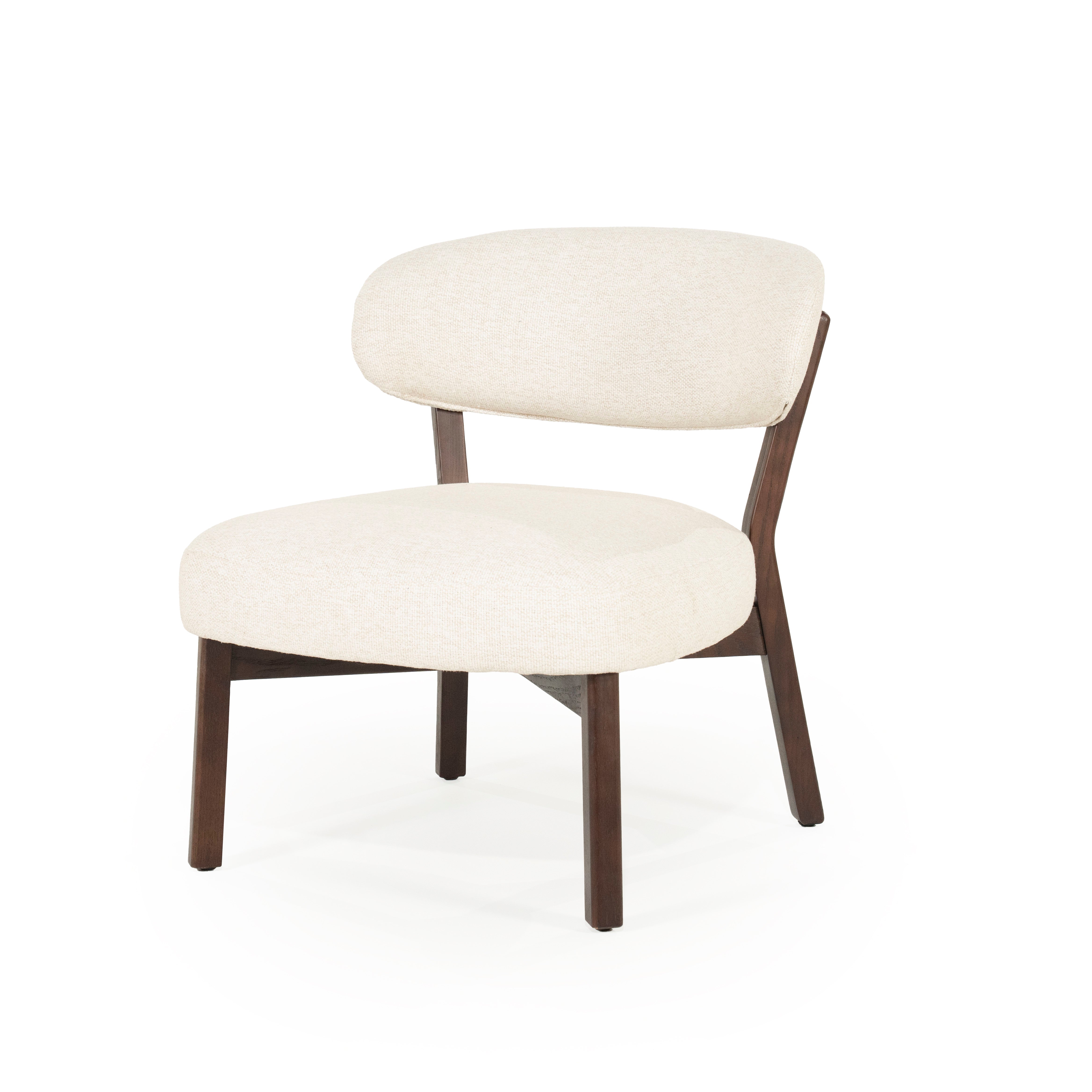MIKKY Armchair in Light Beige with Dark Wooden Base