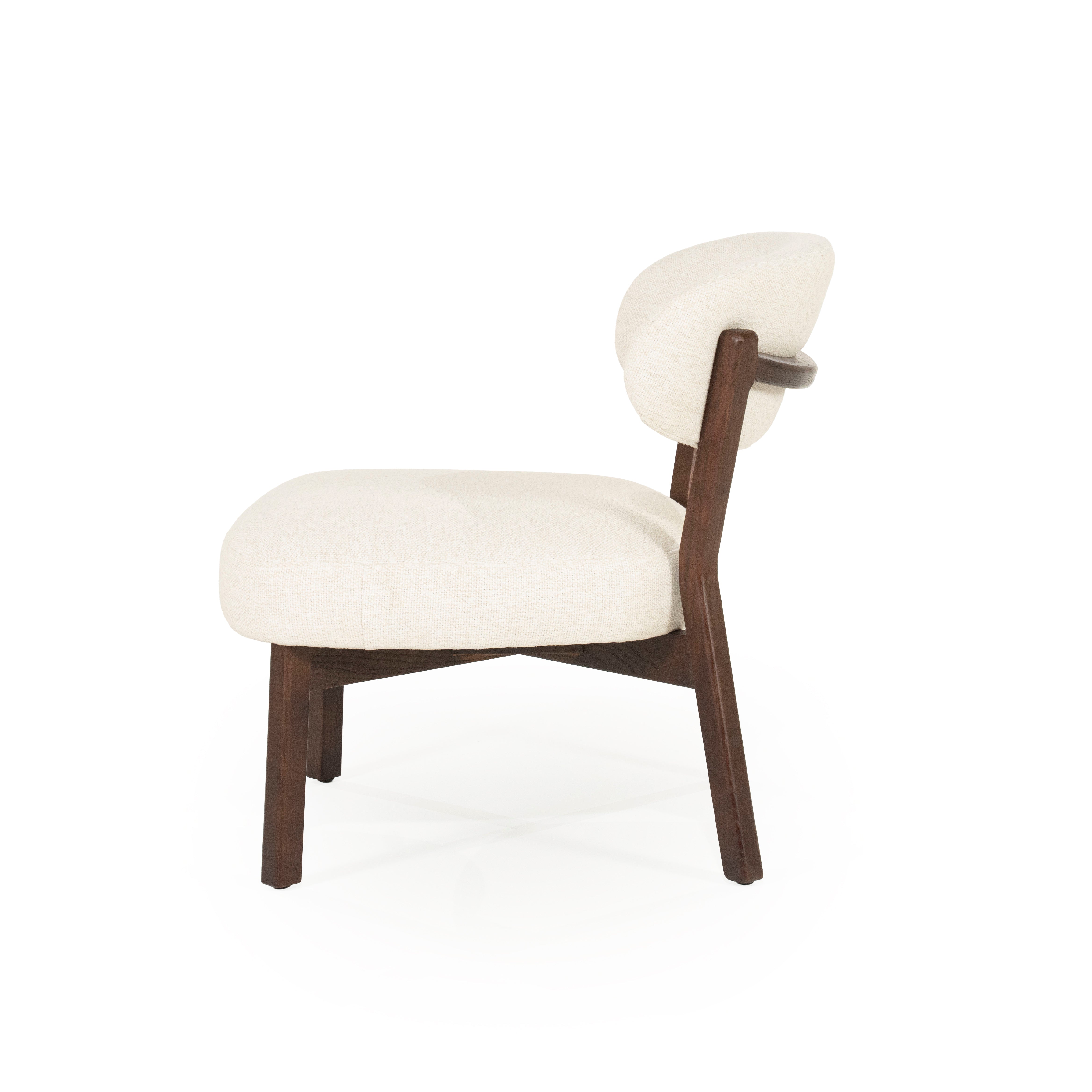 MIKKY Armchair in Light Beige with Dark Wooden Base