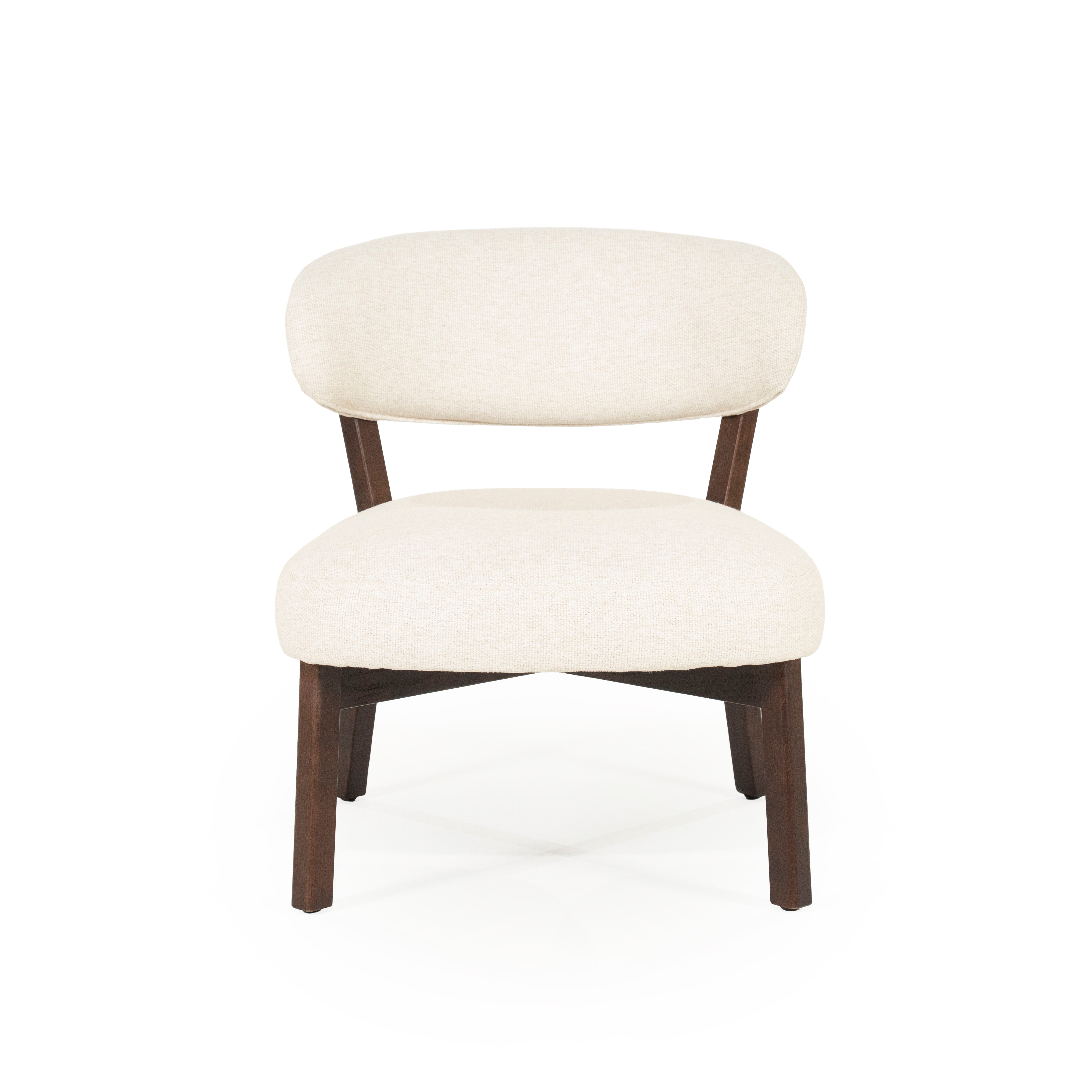 MIKKY Armchair in Light Beige with Dark Wooden Base