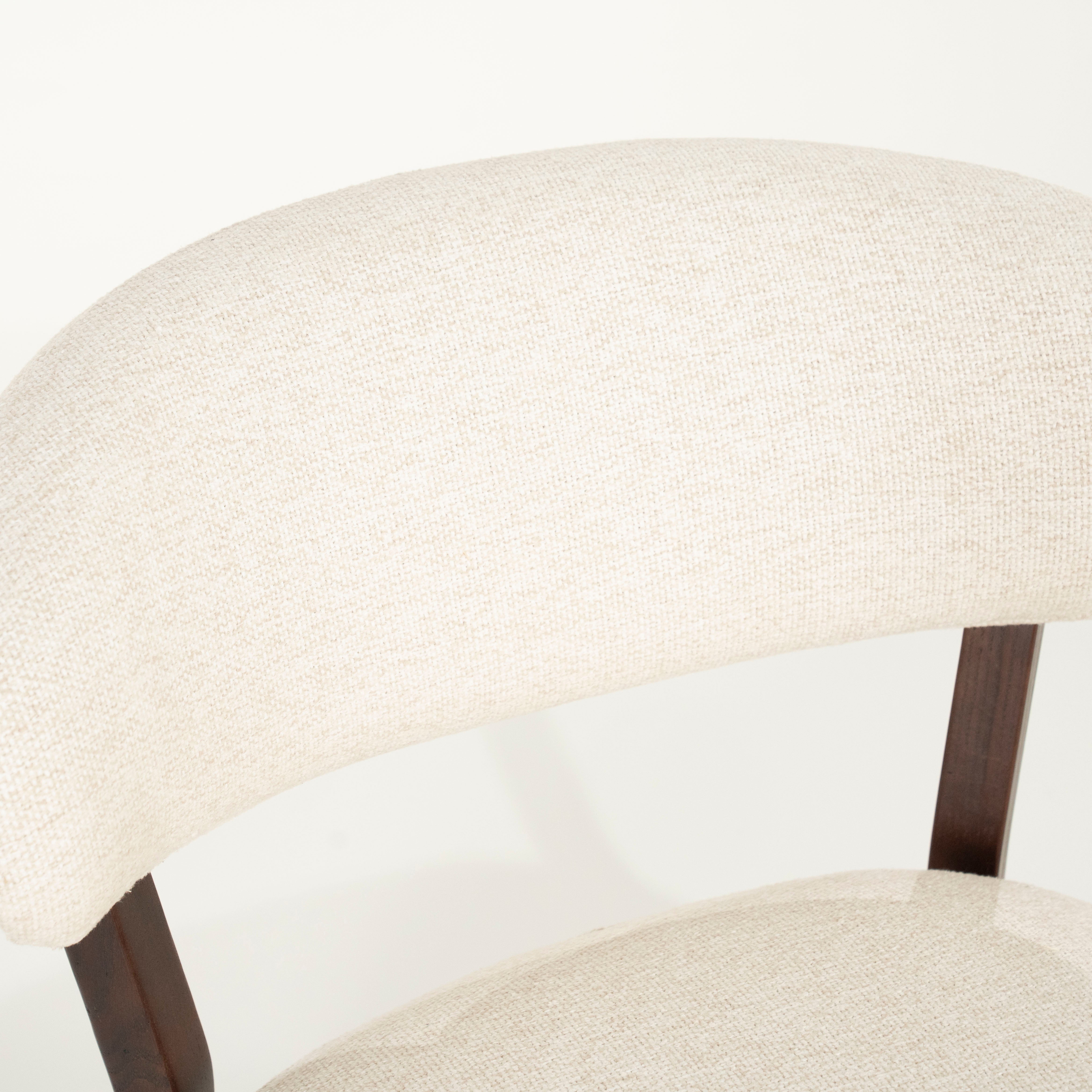 MIKKY Armchair in Light Beige with Dark Wooden Base