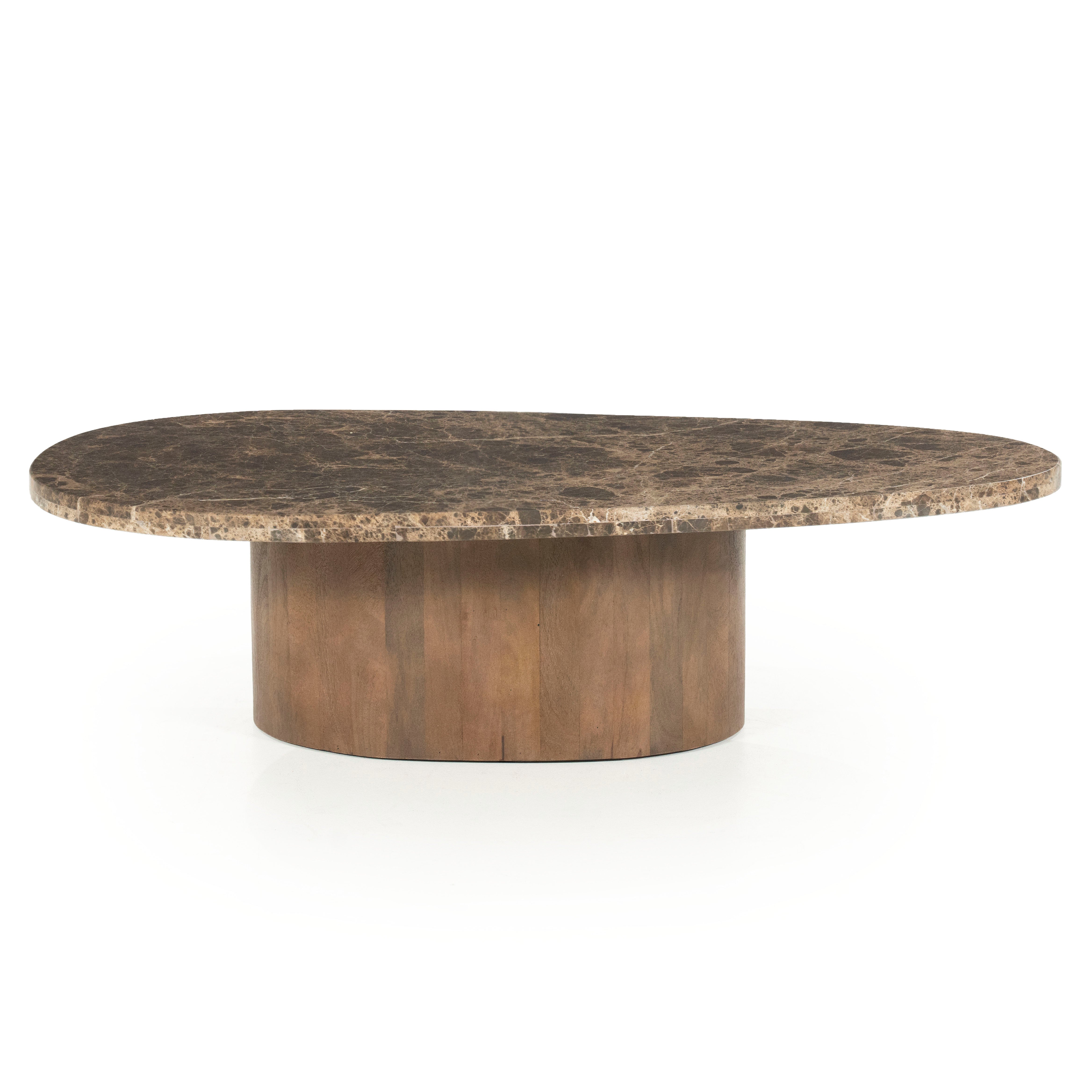 BRADLEY dark brown marble coffee table with a wooden base
