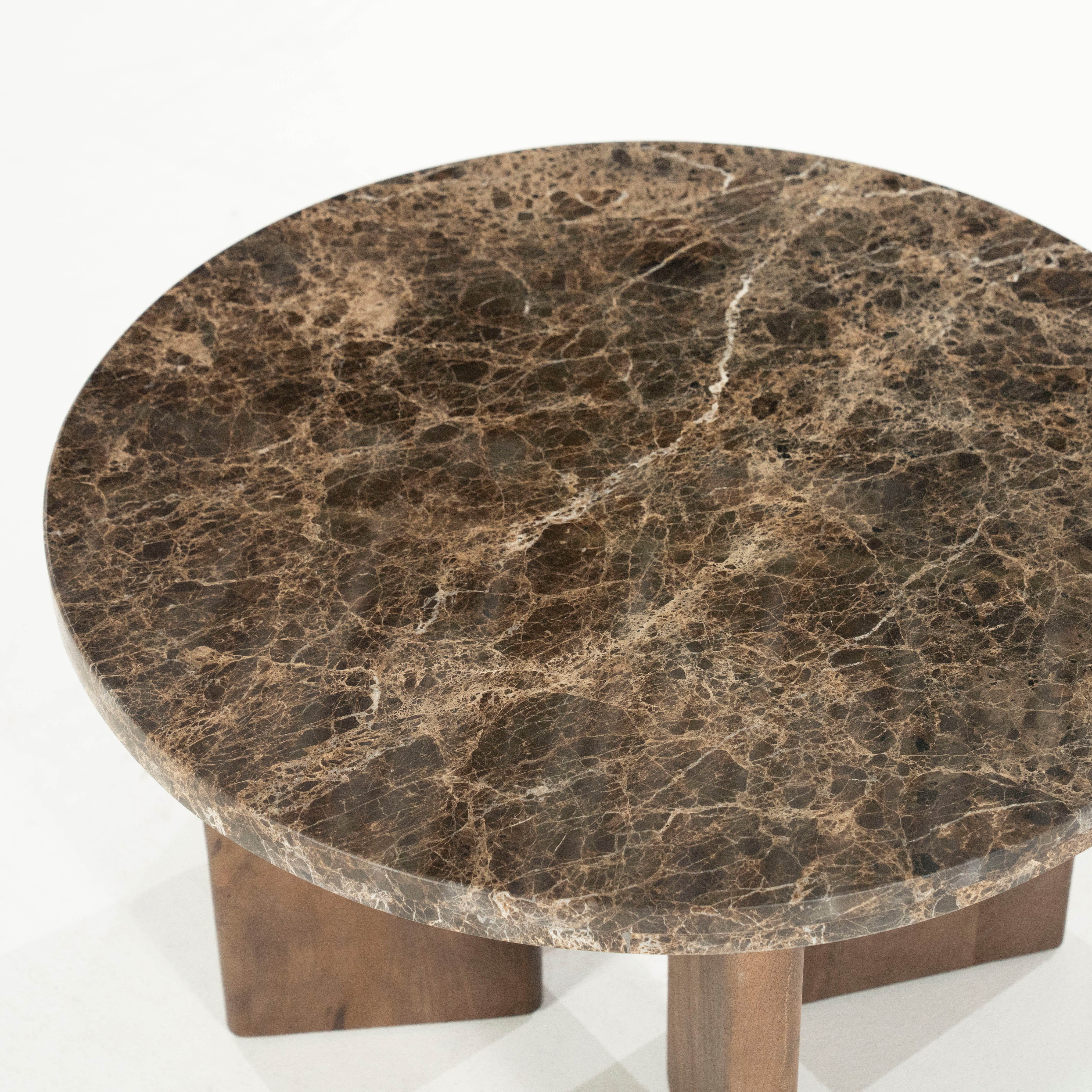 LANDO side table dark brown marble with wooden base