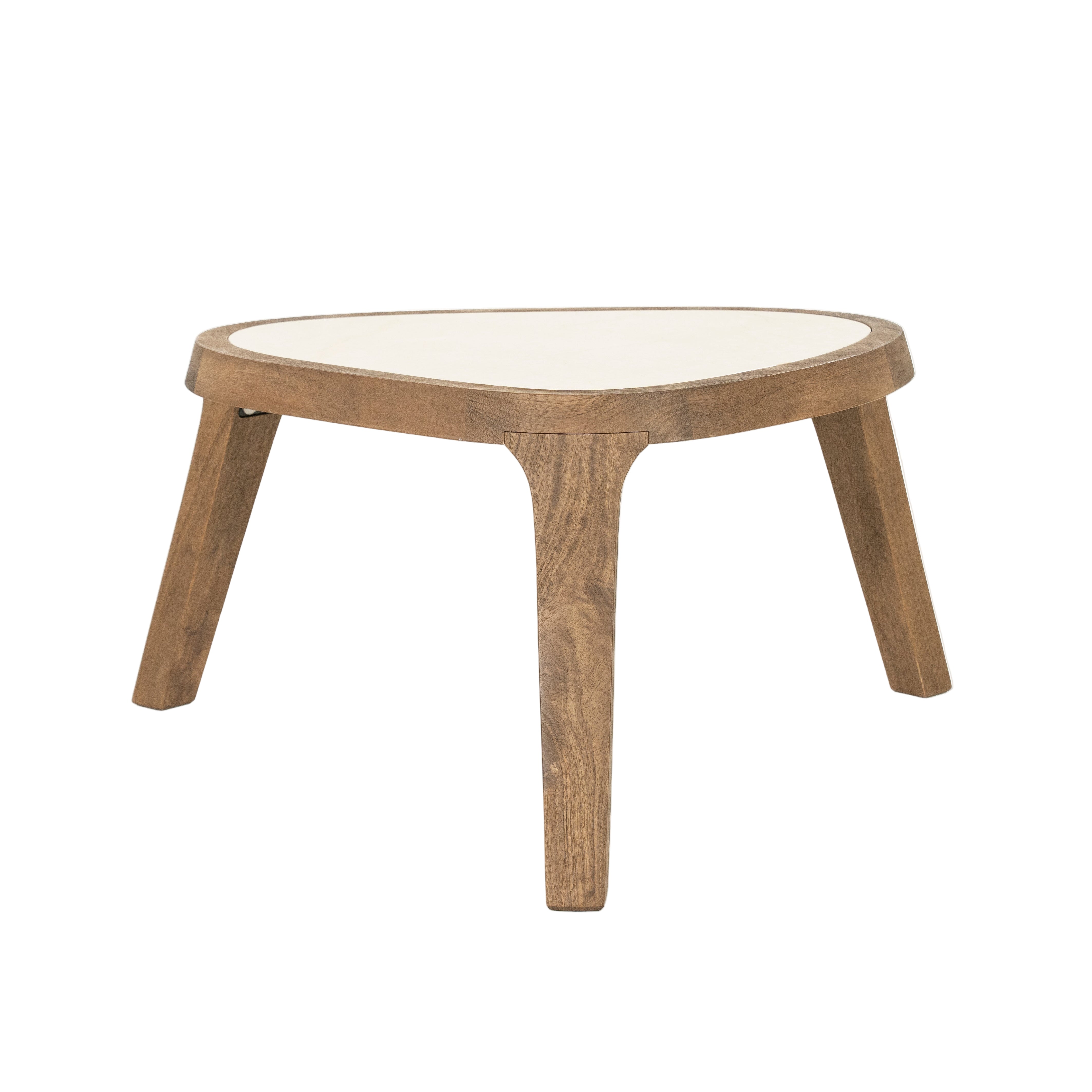 Kávový stolík FRED krémový mramor s drevenou základňou