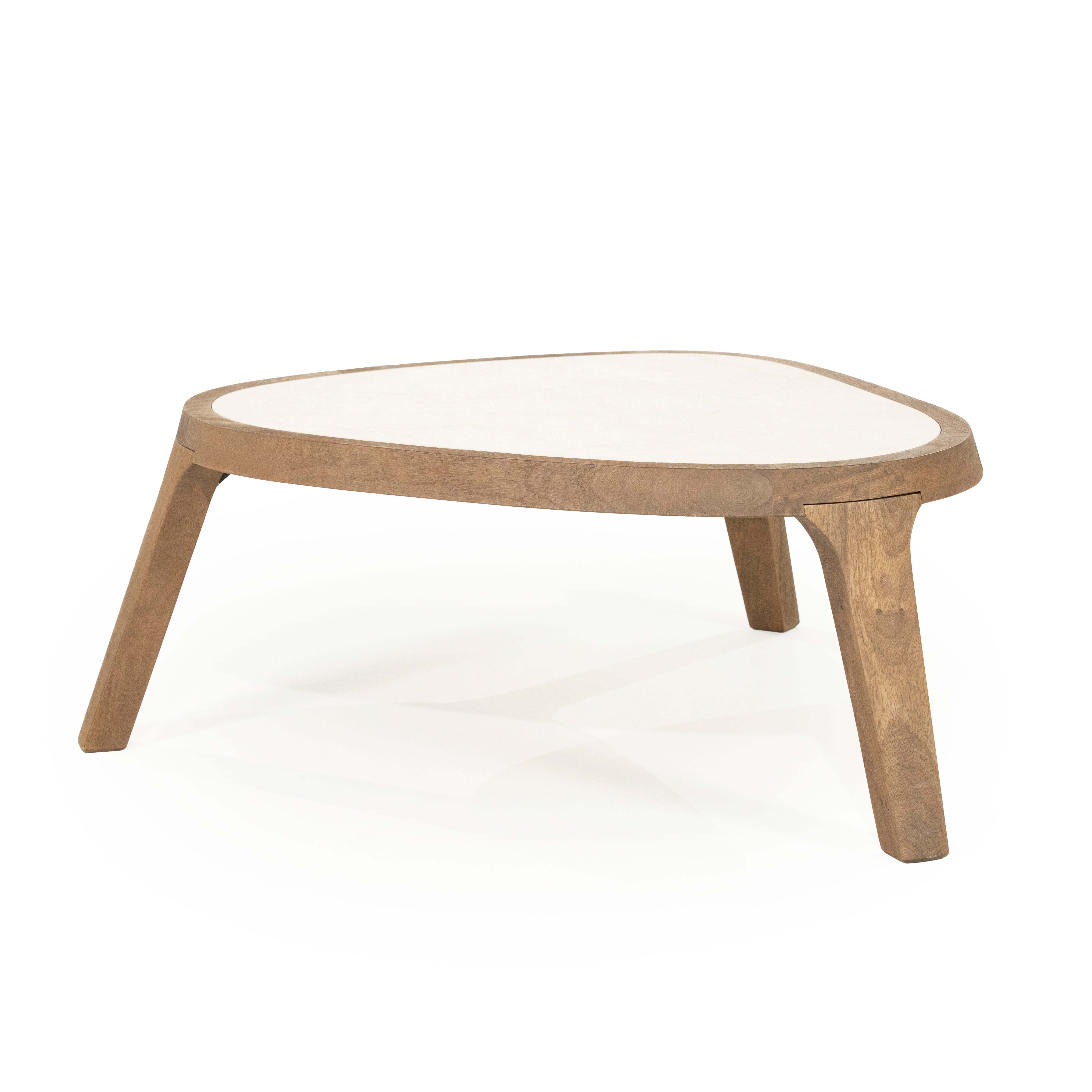 Kávový stolík FRED krémový mramor s drevenou základňou