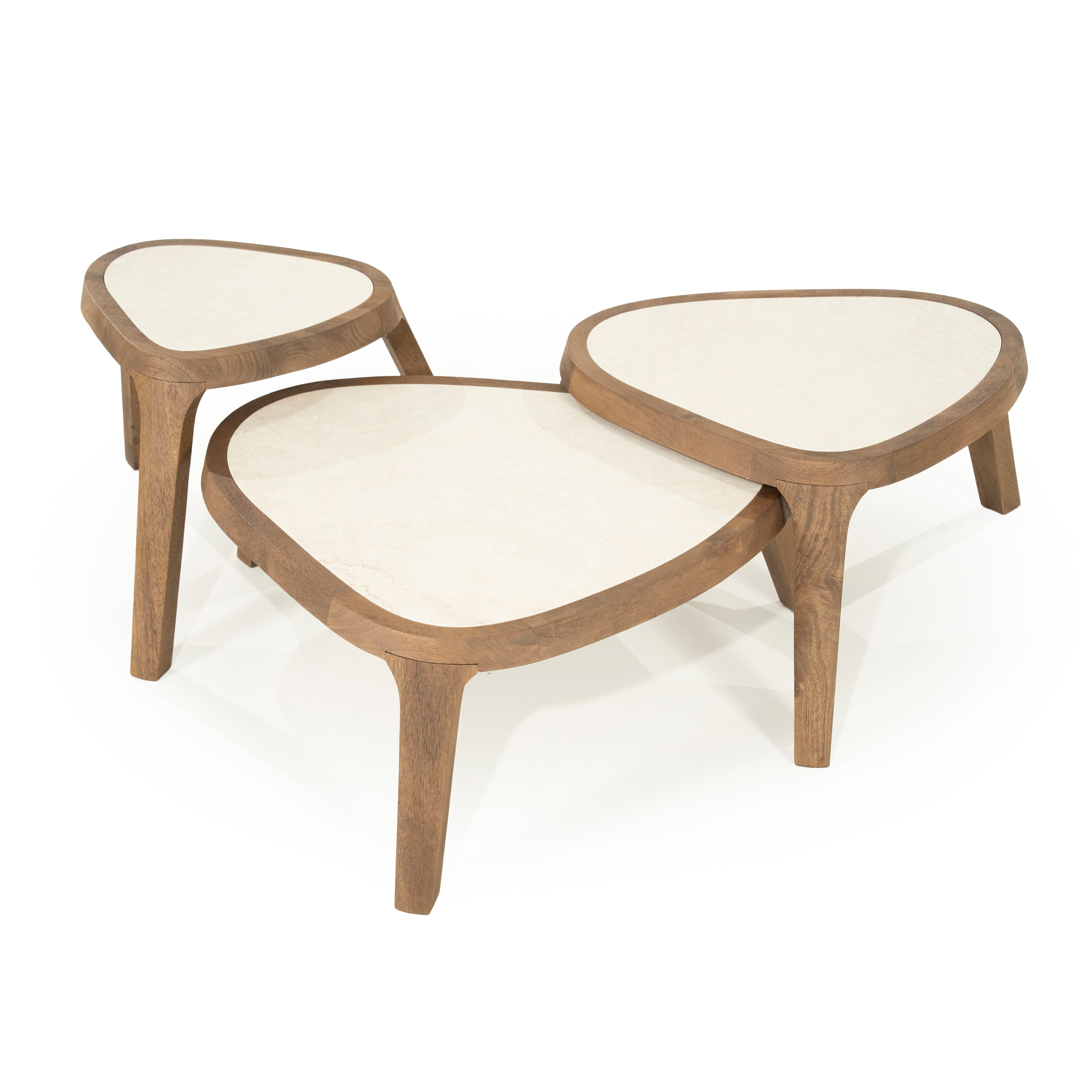 Kávový stolík FRED krémový mramor s drevenou základňou