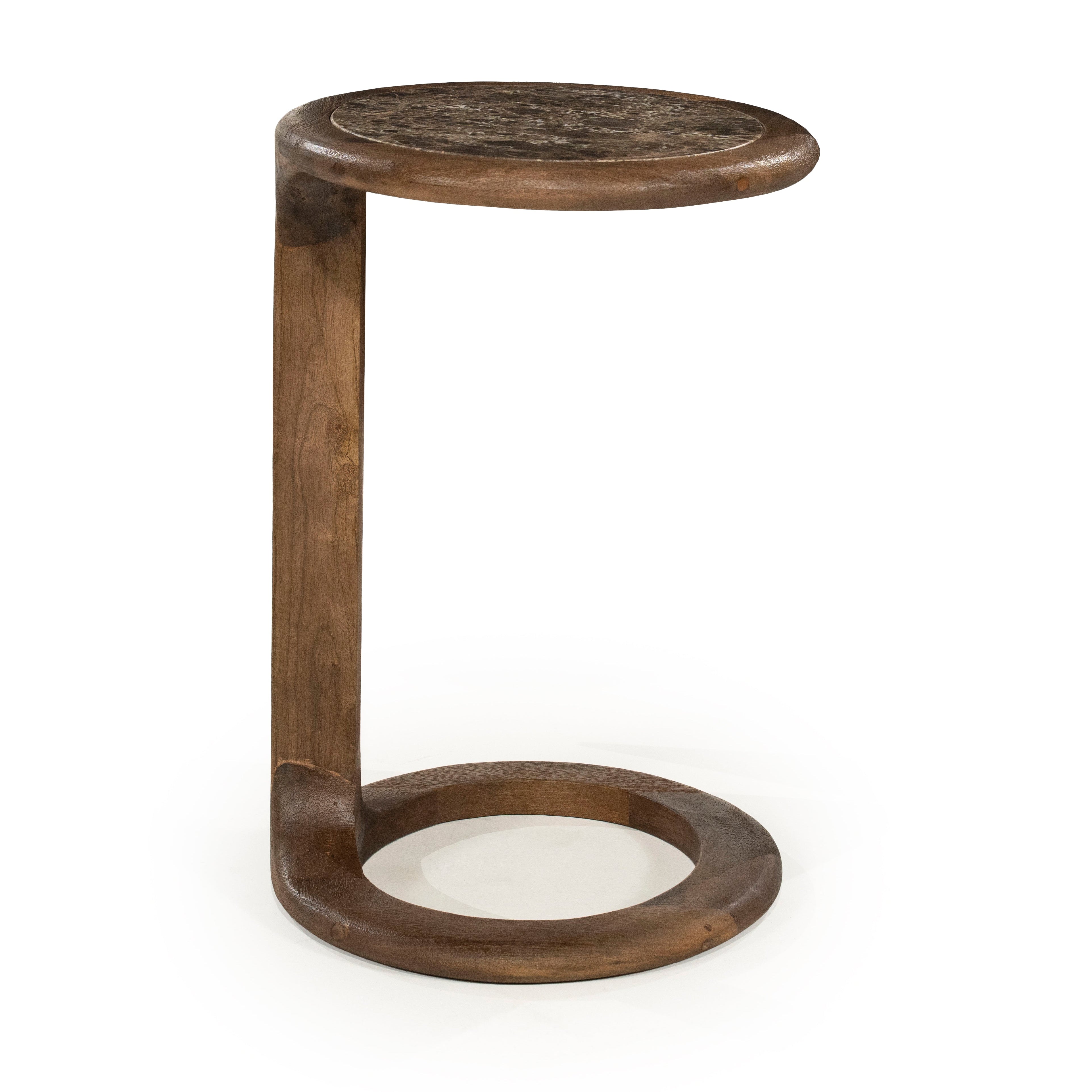 VITO Side Table Brown Marble with Wooden Base