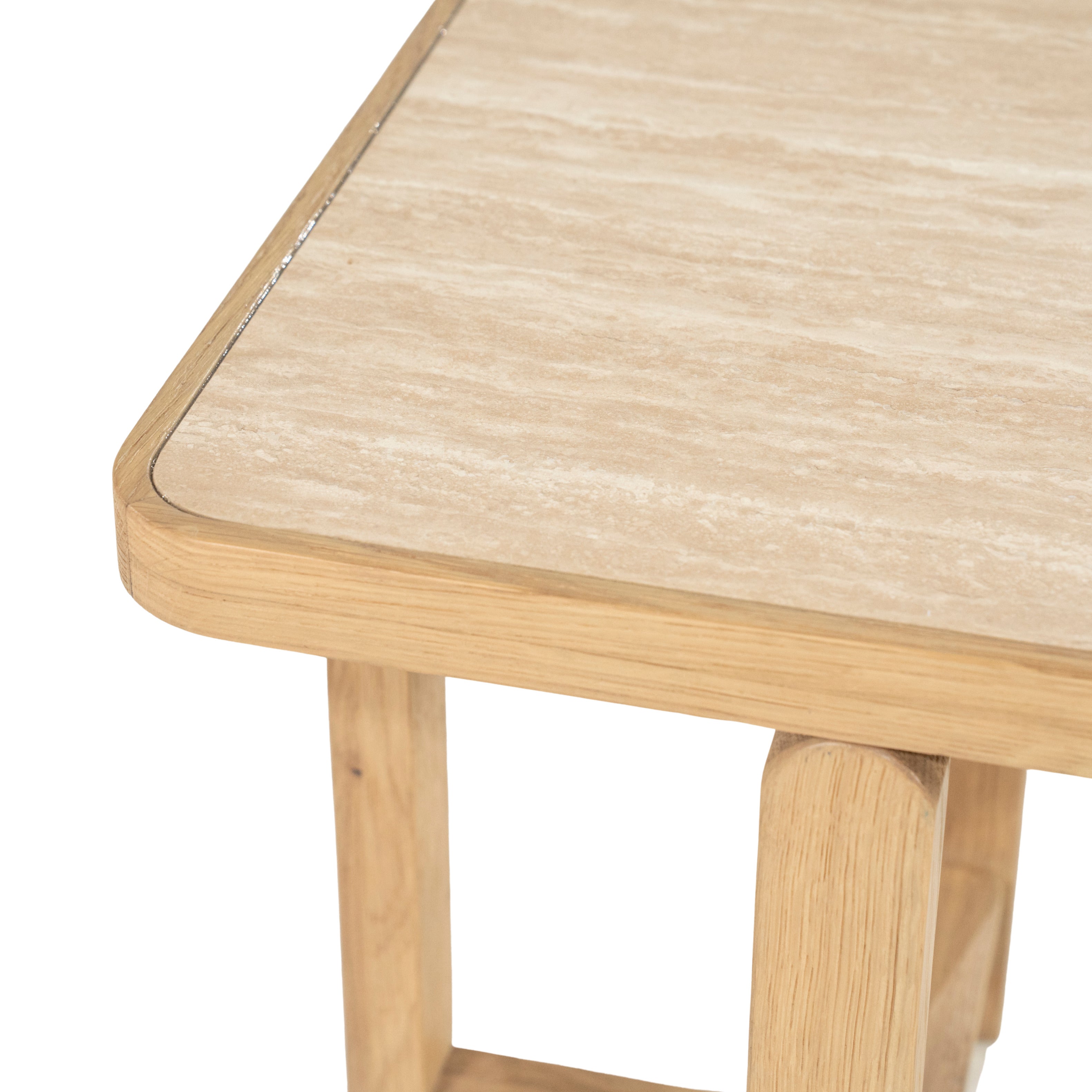 VIDAR side table in travertine with an oak base