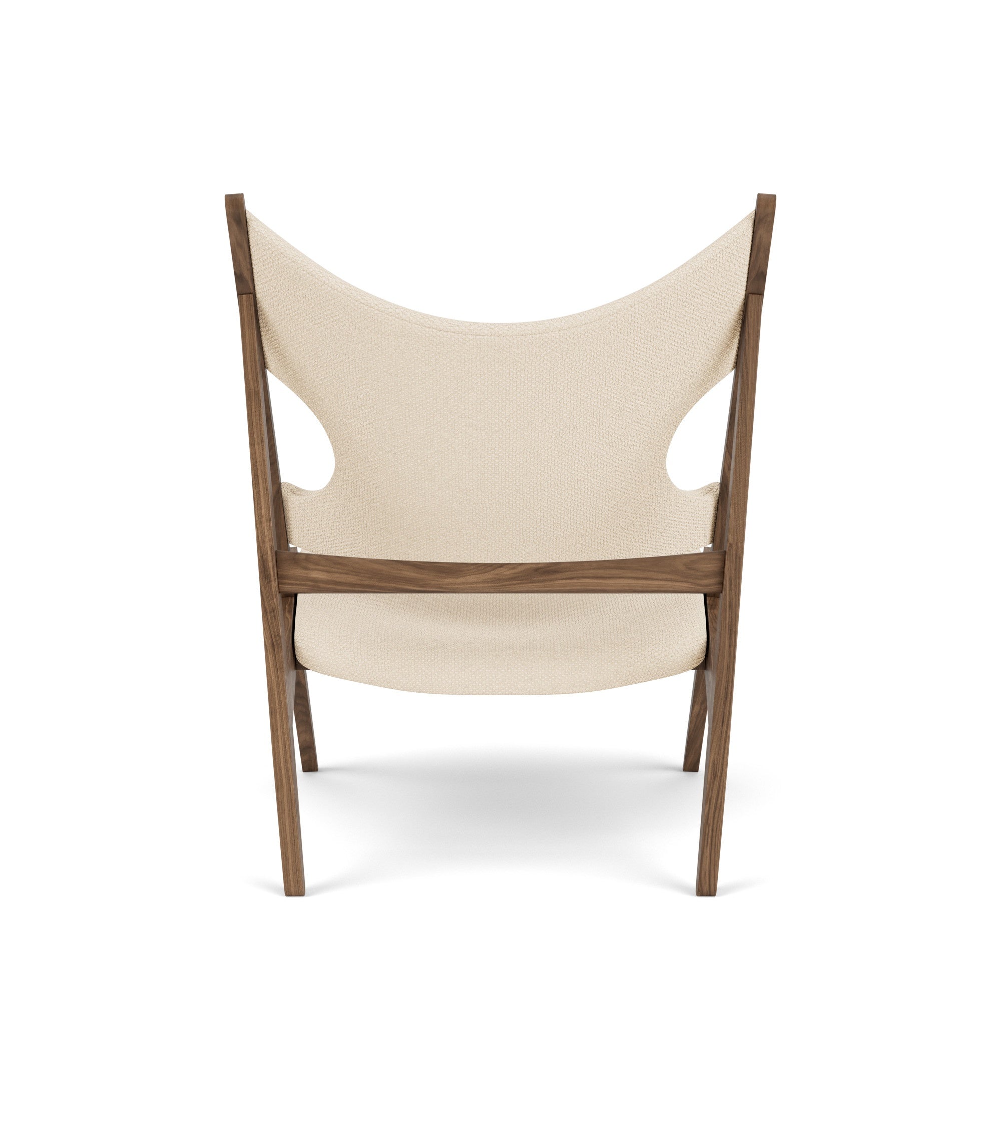 KNITTING cream armchair with walnut base