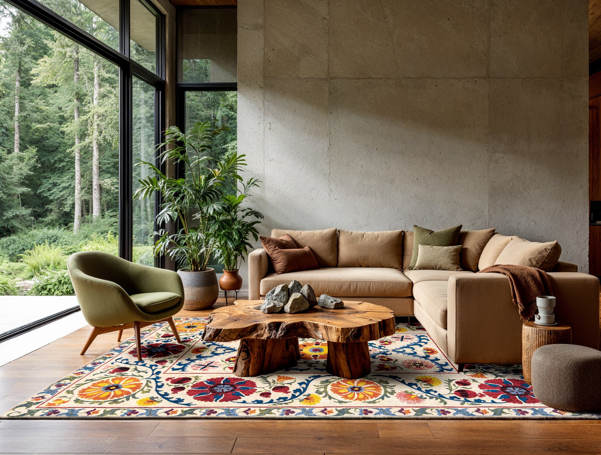 Koberec SUZANI ORIGINE béžový s oranžovou