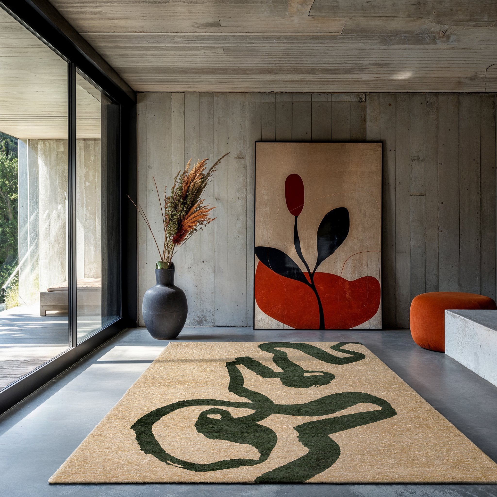 Koberec RIBBON béžový s tmavozelenou