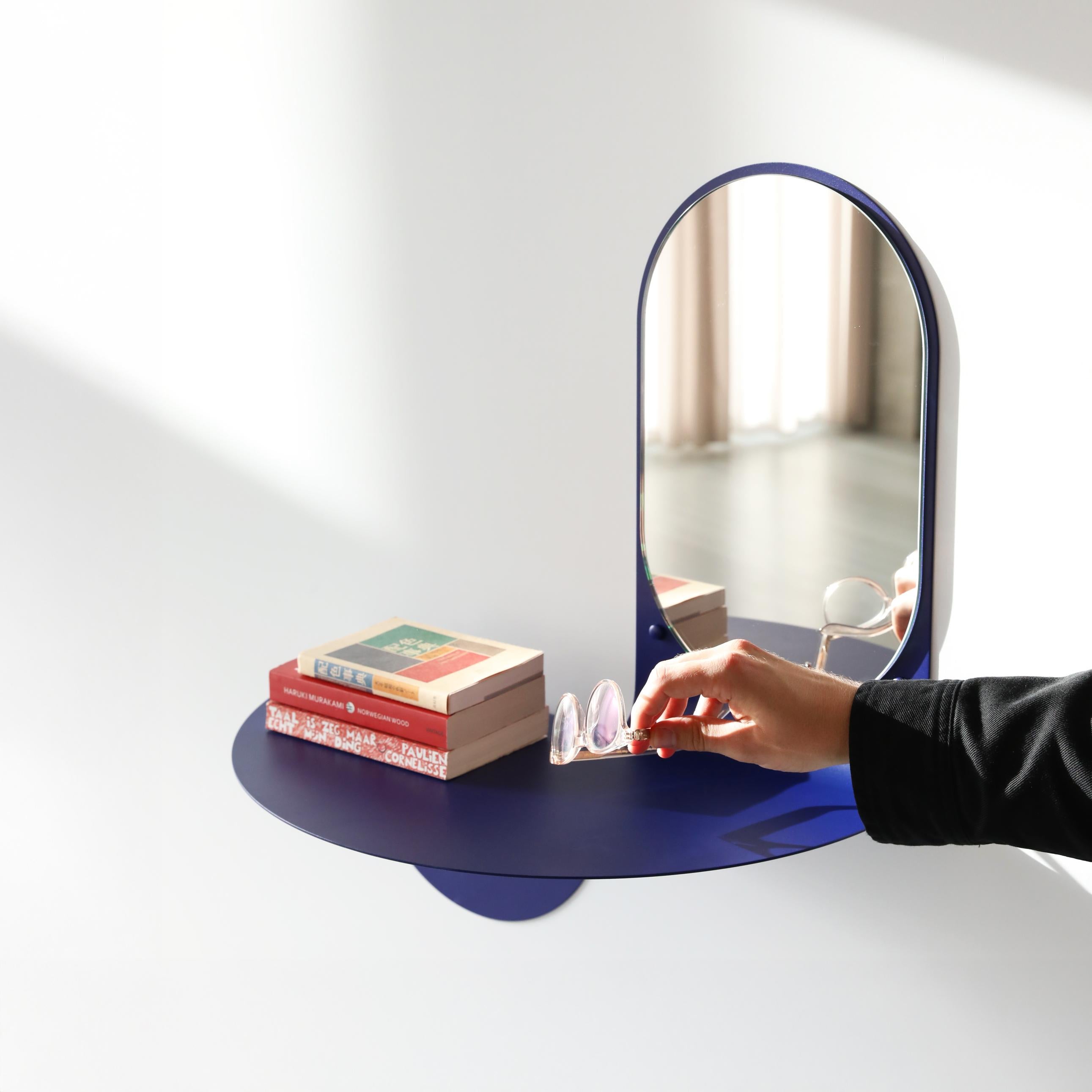 Nástenné zrkadlo s poličkou FLIP modré