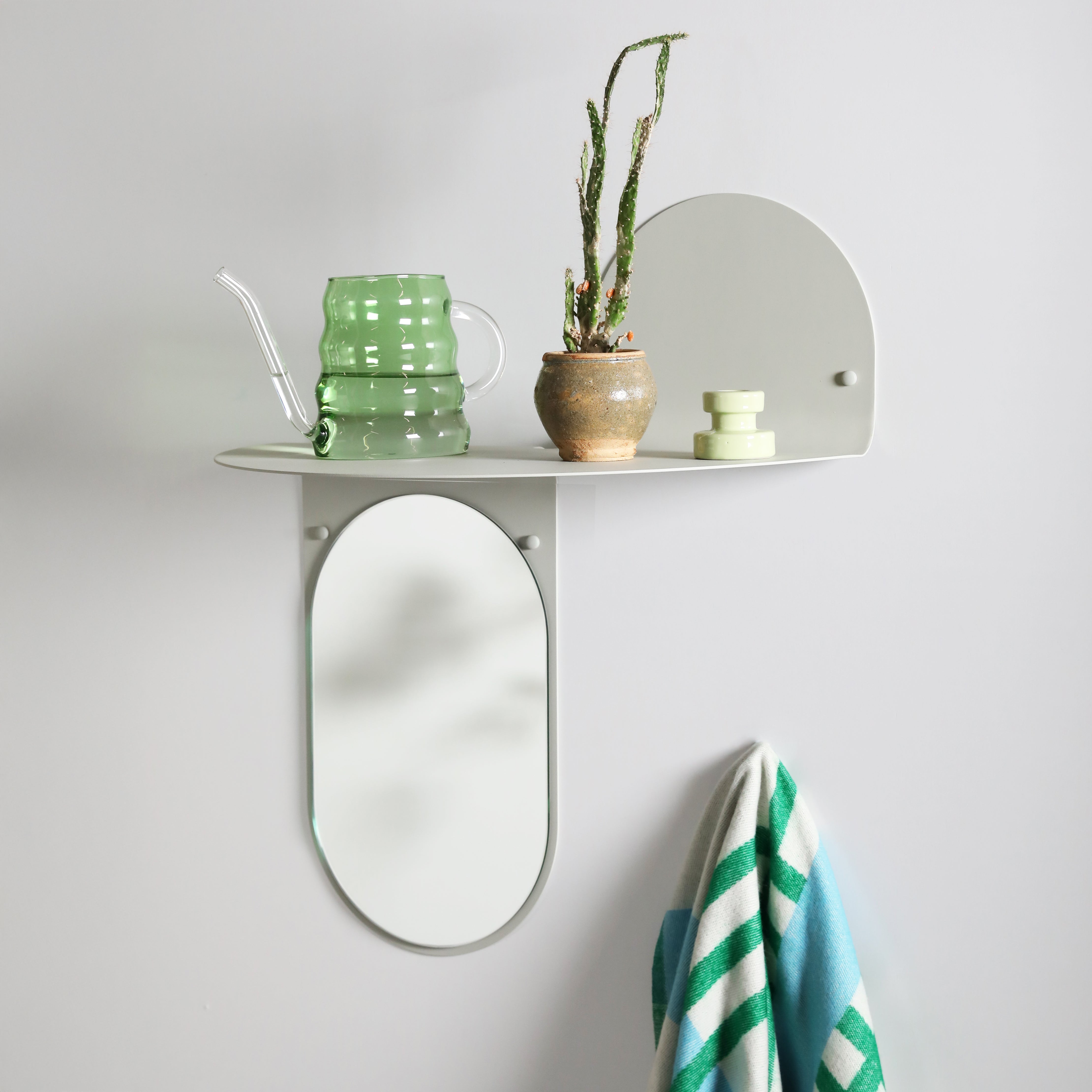 Wall mirror with shelf FLIP gray