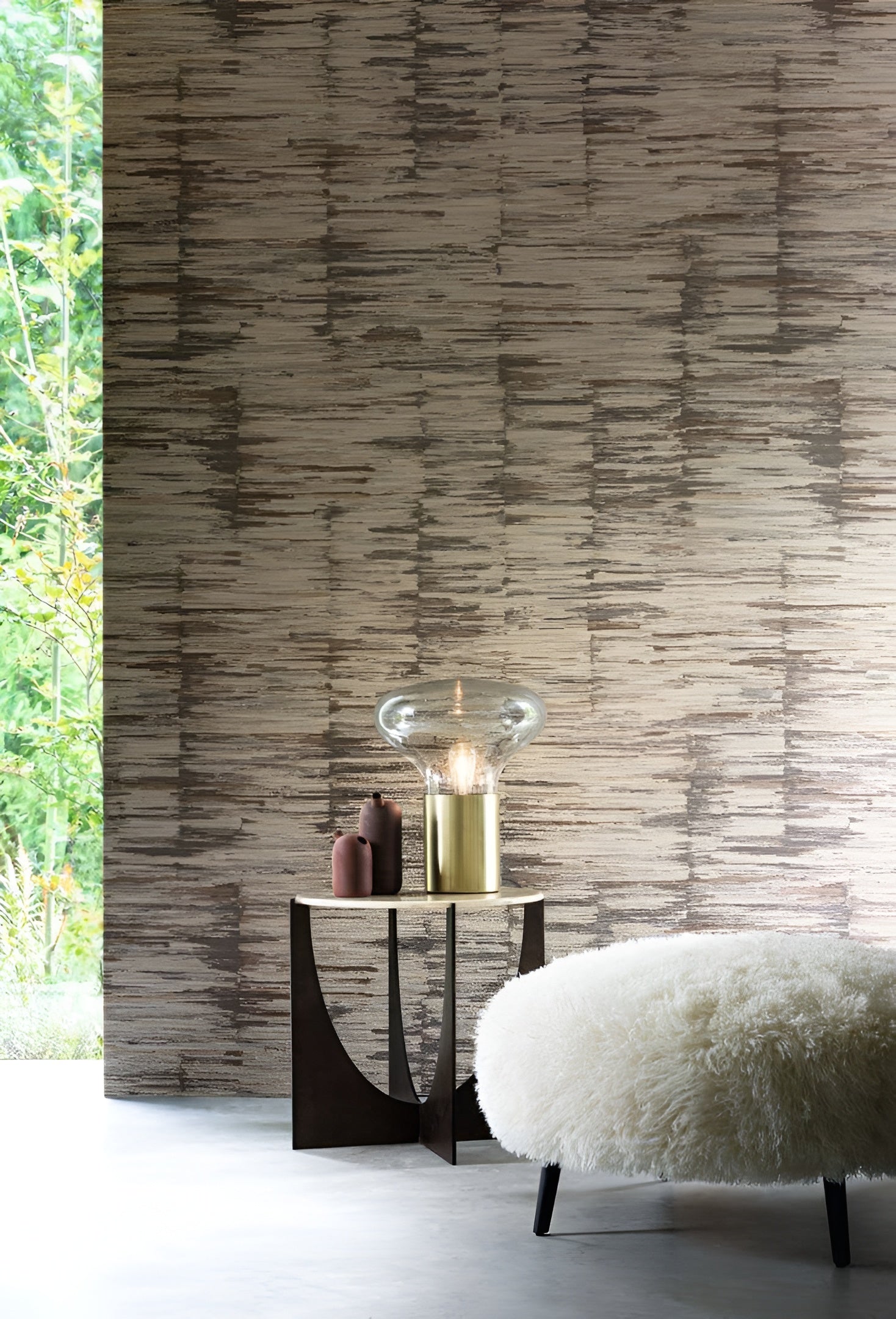 Textilná tapeta so štruktúrou v prúžkoch ALCHEMILLA - BLEU DEAUVILLE/GRIS NUAGE modrá s béžovou