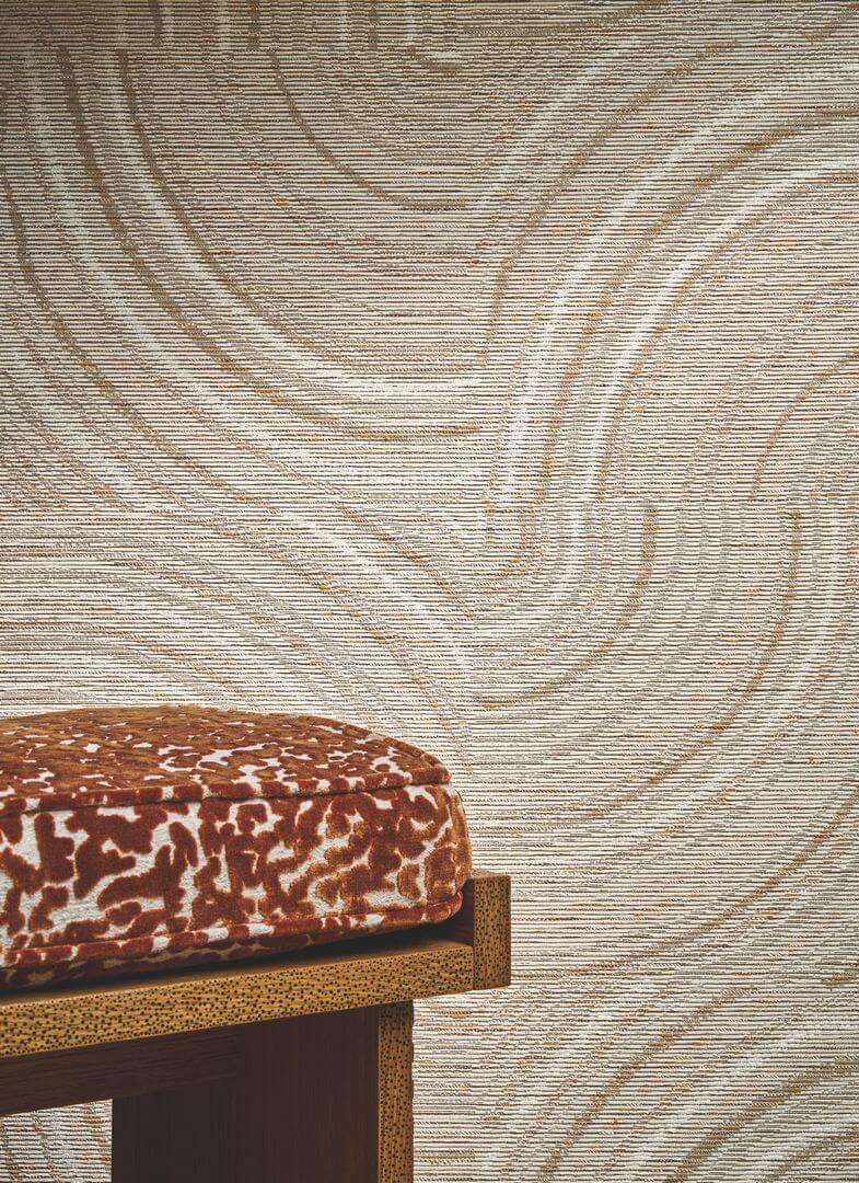 Textilná tapeta so štruktúrou a geometrickým vzorom ALENTOURS - IVOIRE ORANGE slonová kosť