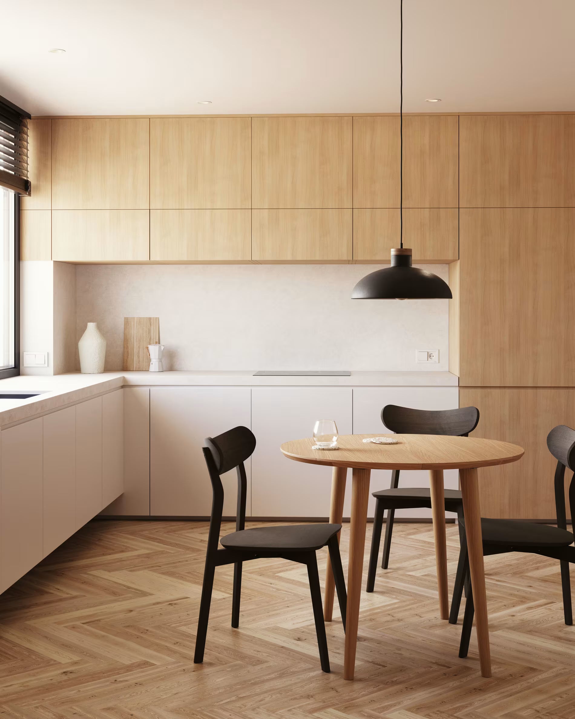 Okrúhly rozkladací stôl OQUI z dubového dyhy