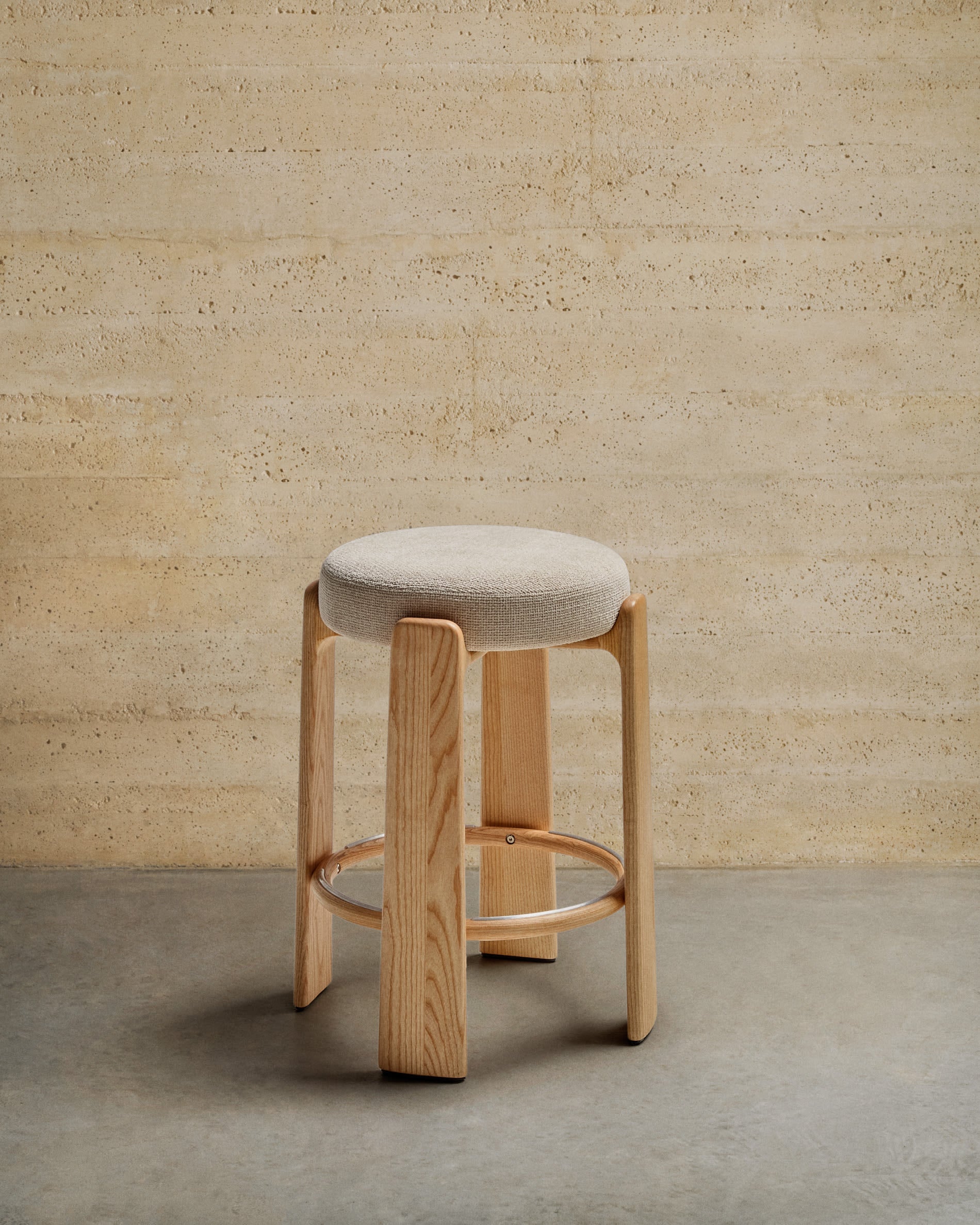 GRANITE beige chenille bar stool with ash base