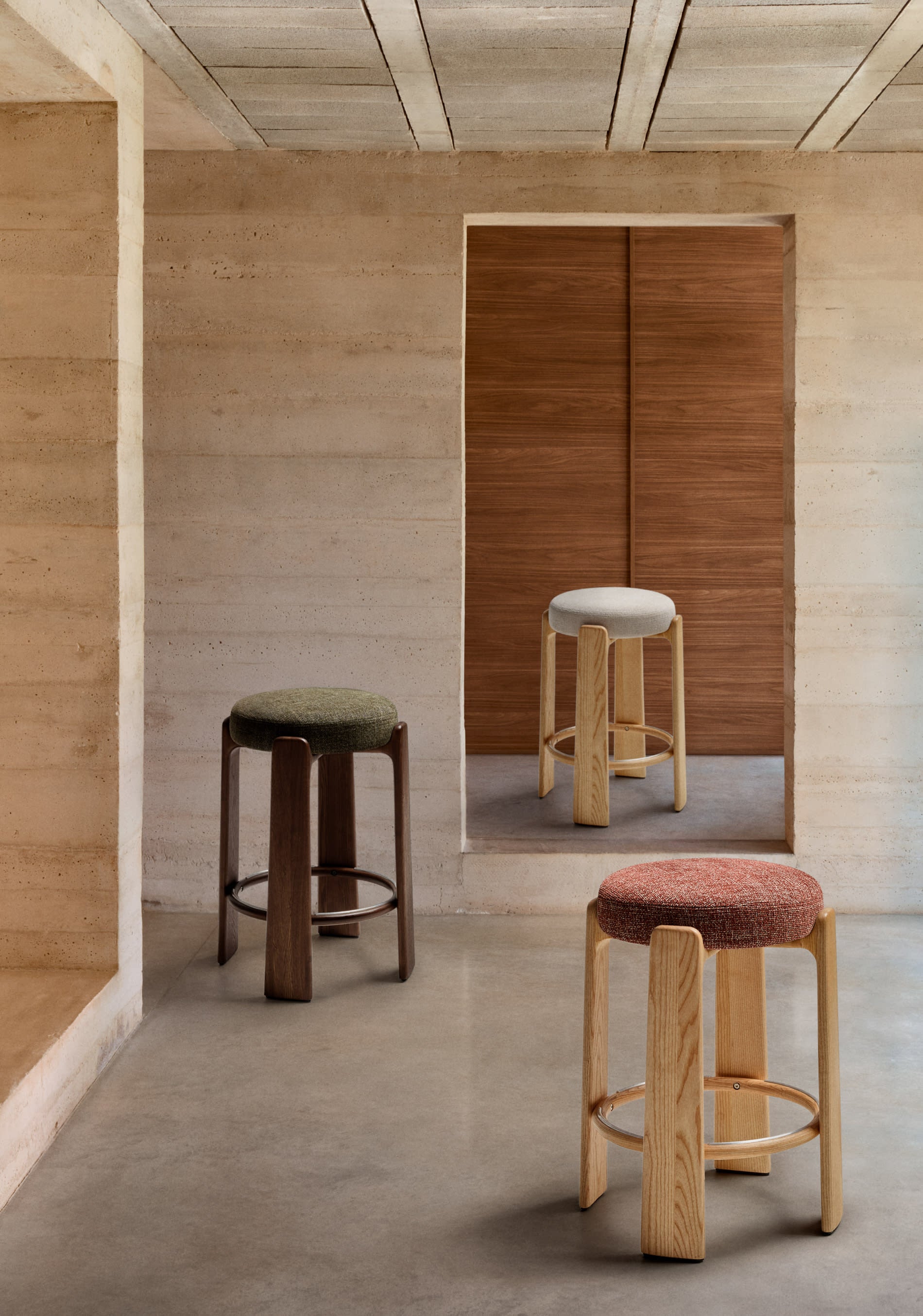 GRANITE beige chenille bar stool with ash base